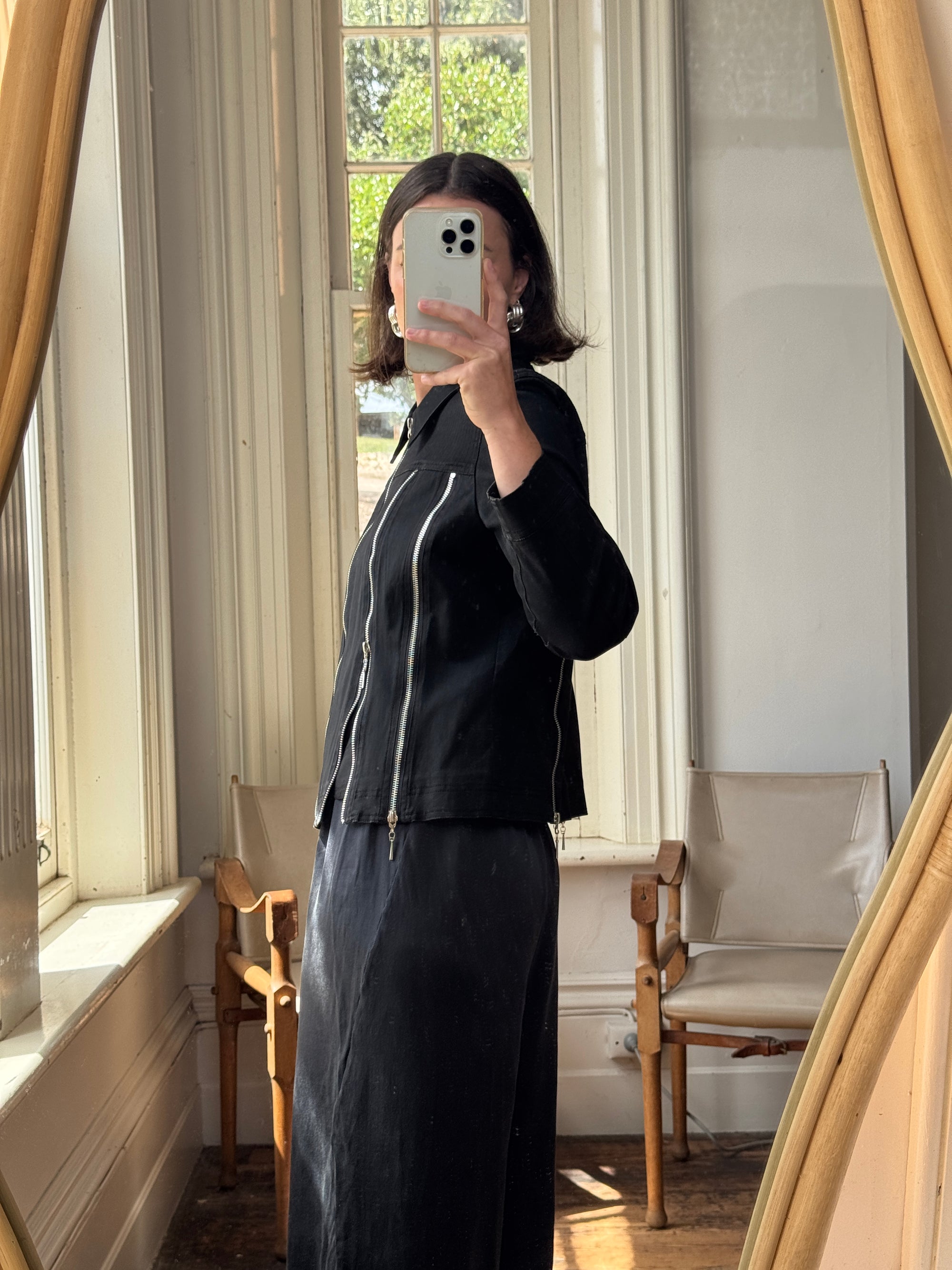 Vintage 90s Denim Multi Zip Jacket Noir