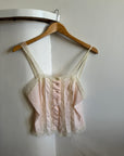 Vintage Button Up Lace Panelled Cami Pink and Creme