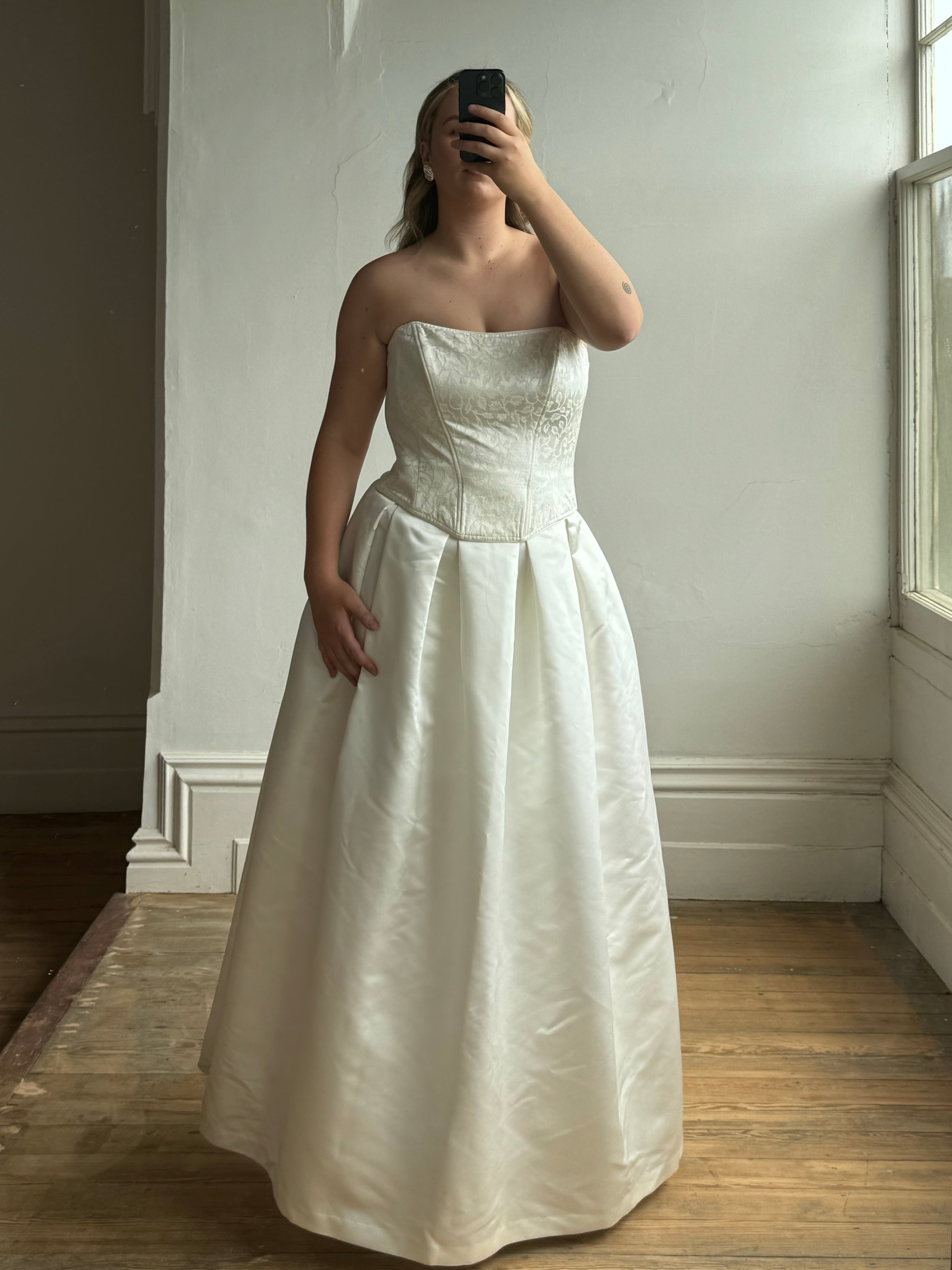 Vintage 90s Princess Satin Skirt and Jacquard Bustier Wedding Set