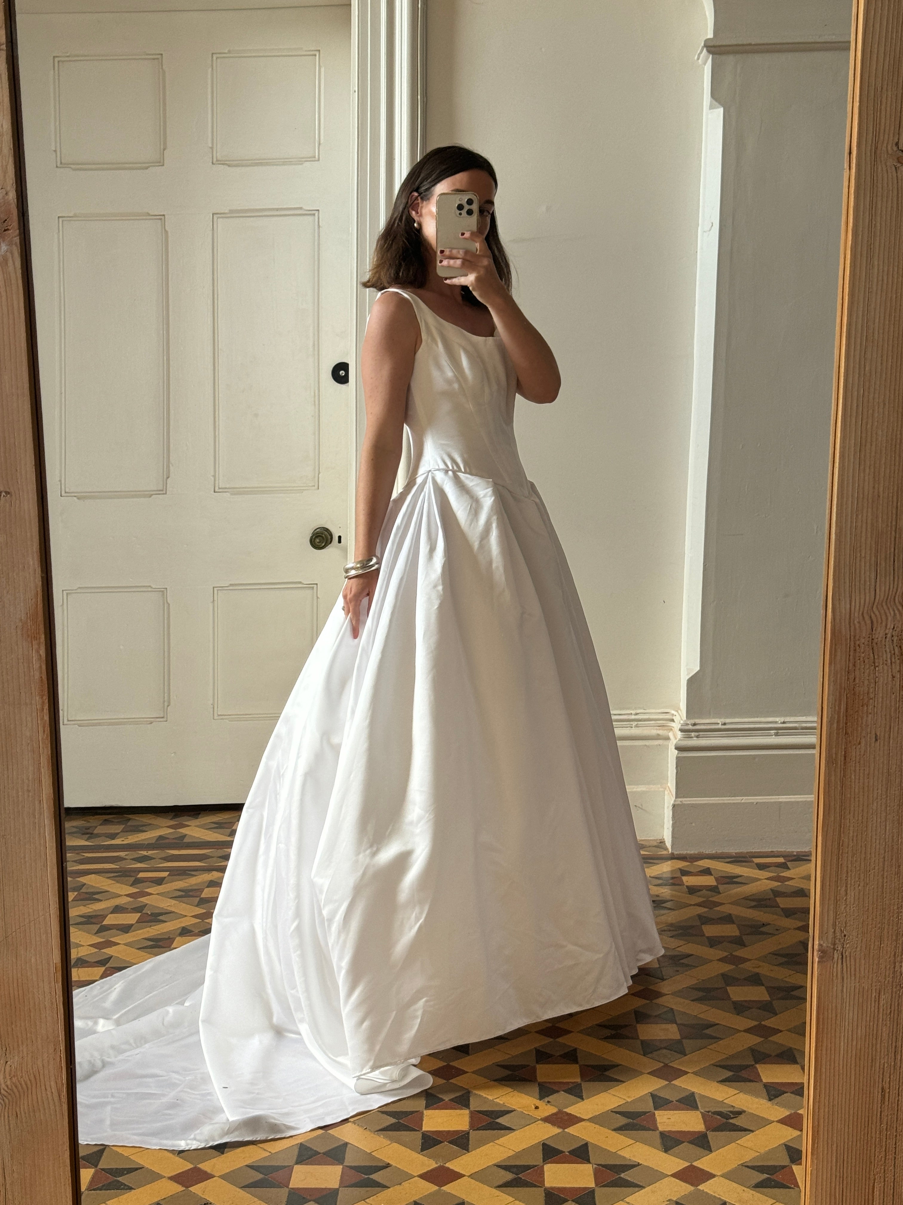 Vintage 90s Satin Princess Cut Wedding Dress