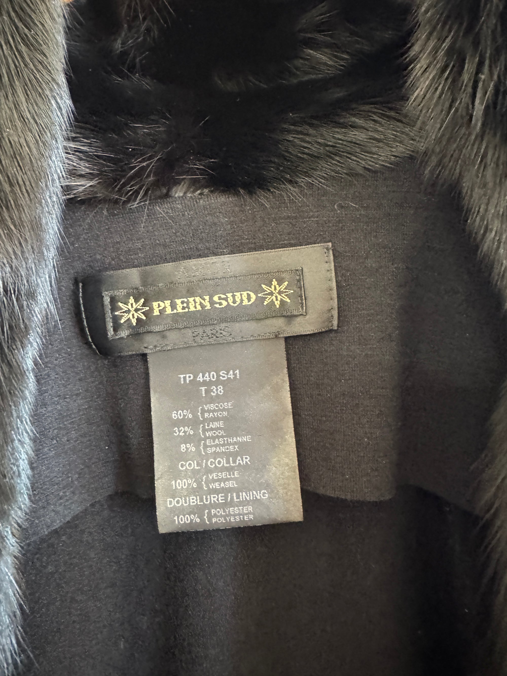 Vintage 90s Rare Plein Sud Wool Blend Knit with Fur Collar and Cuffs