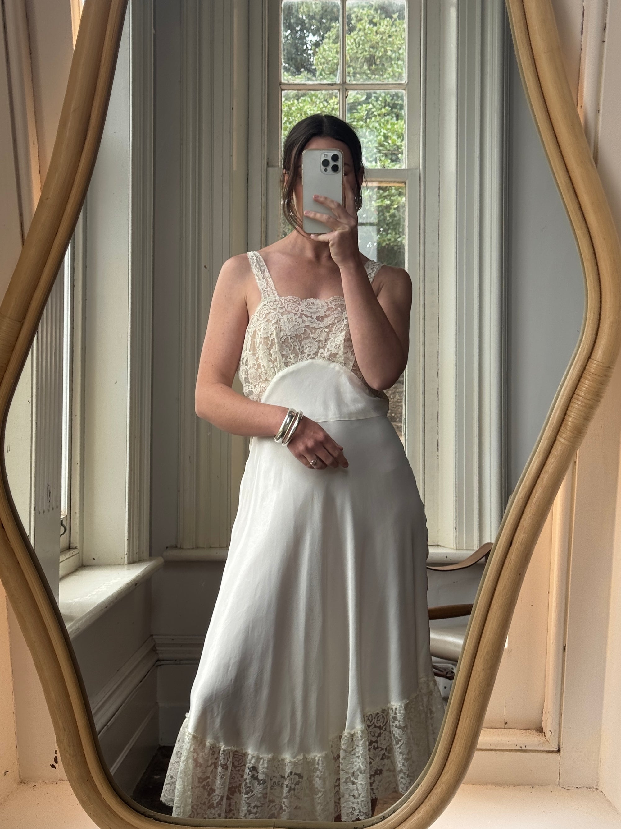 Vintage 40s Bias Cut Satin Bridal Slip Ivory