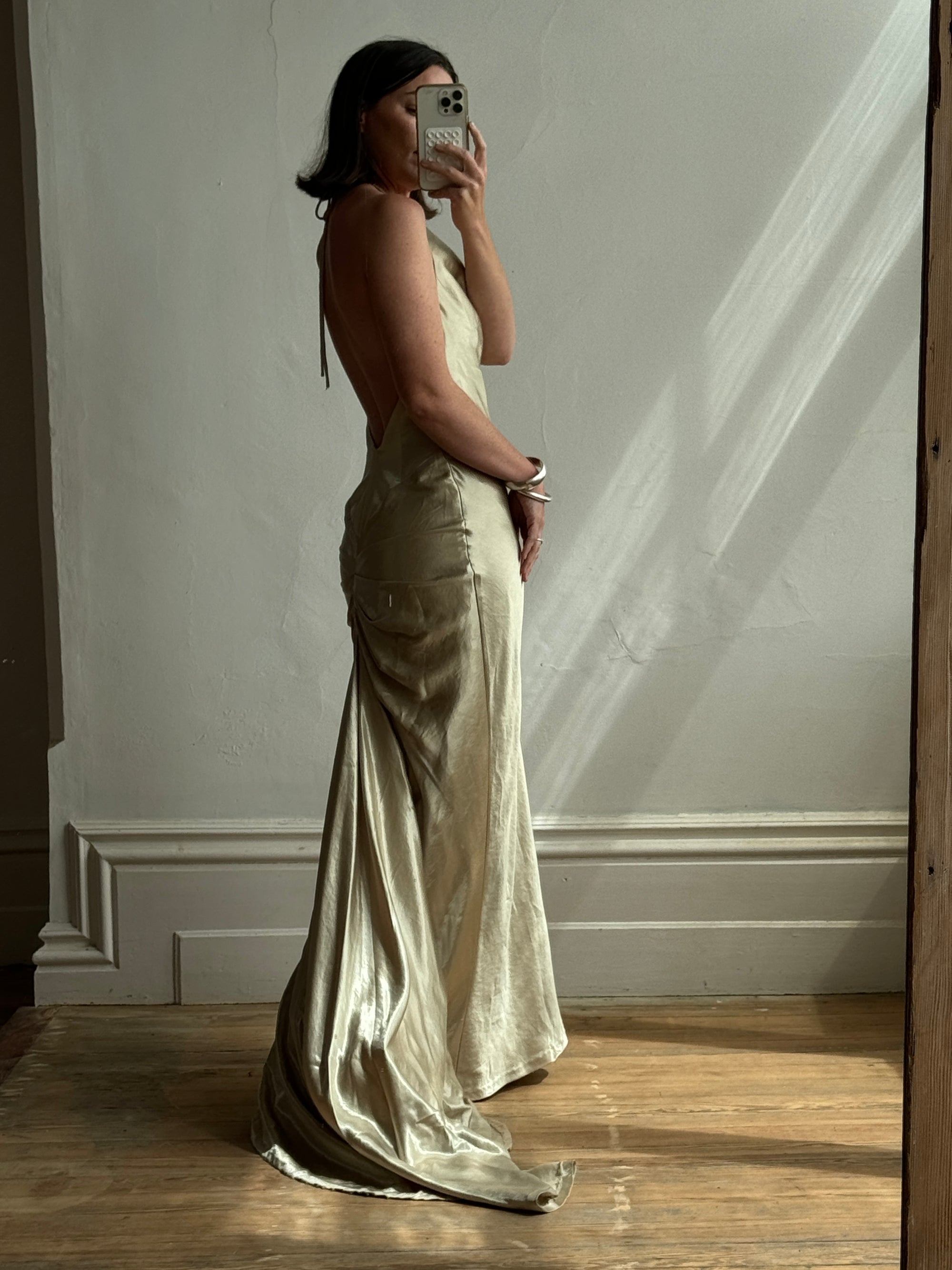 Vintage 90s Gold Shimmer Backless Gown