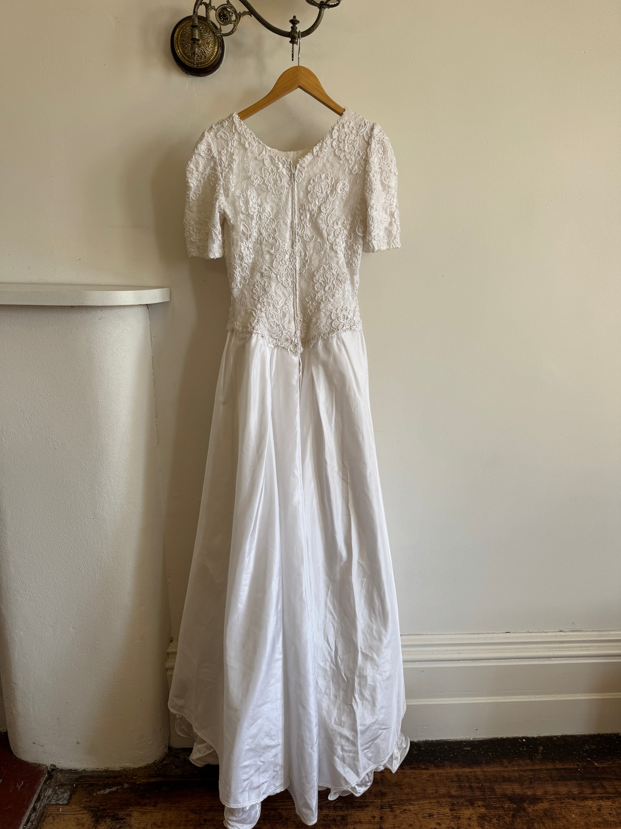 Vintage 80s Rope Embroidered Taffeta Wedding Gown