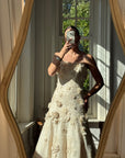 Vintage 90s Haute Couture 3D Floral Strapless Wedding Gown