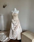 Vintage 90s Rose Crystal Encrusted Strapless Wedding Gown