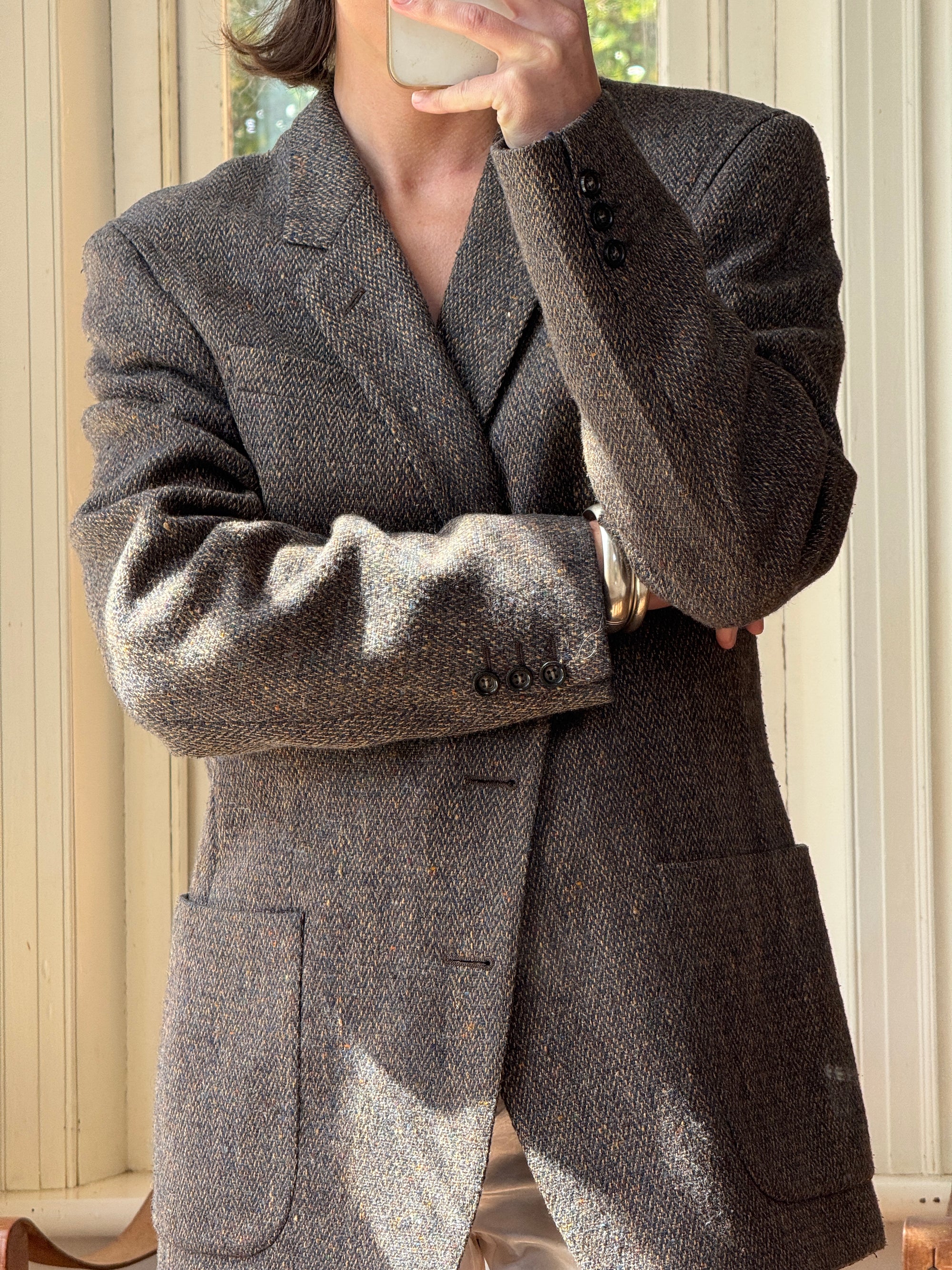 Vintage Christian Dior Tailored Wool Blazer Navy Brown