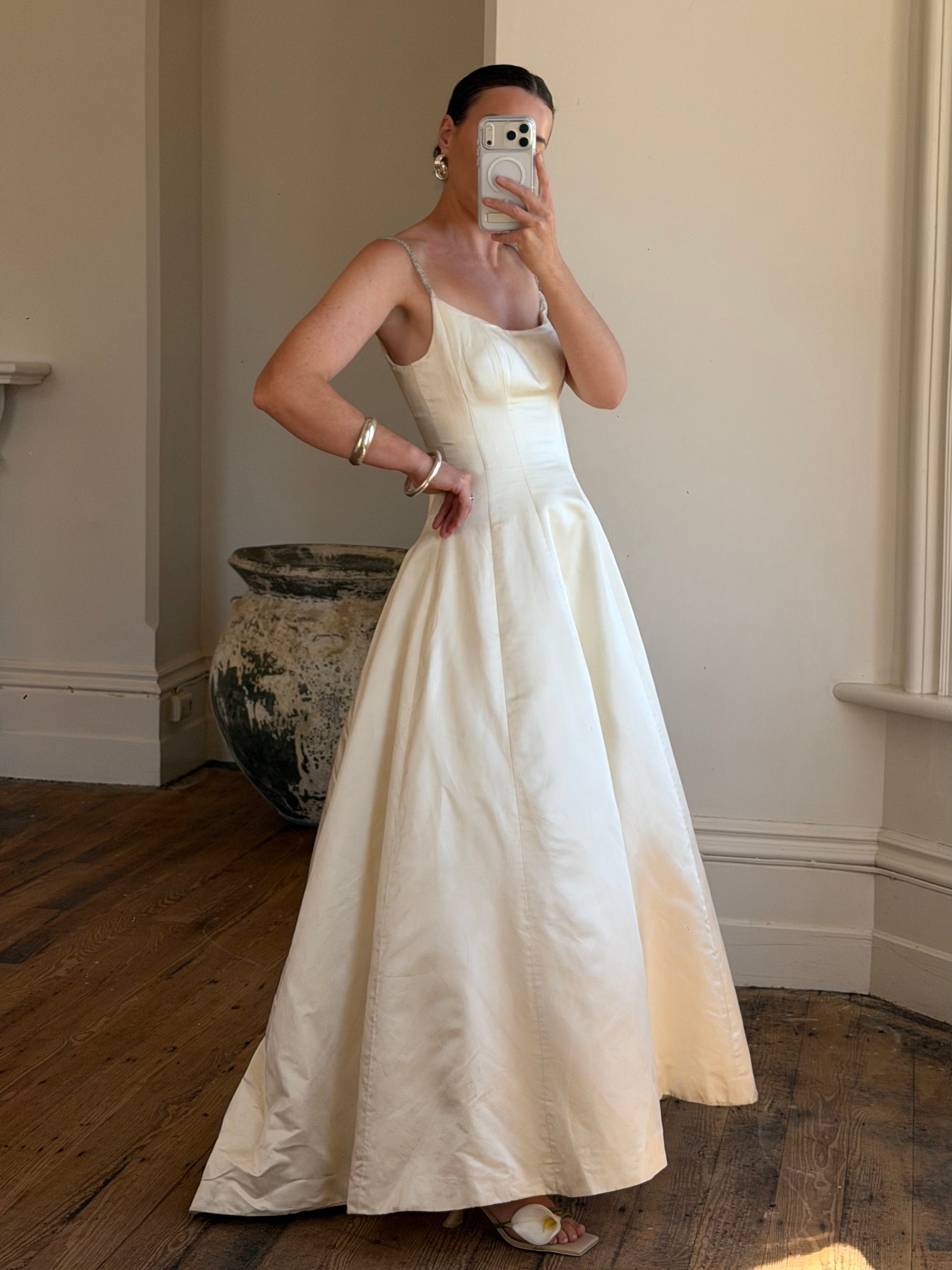 Vintage 90s Pure Silk Couture Diamante Wedding Gown