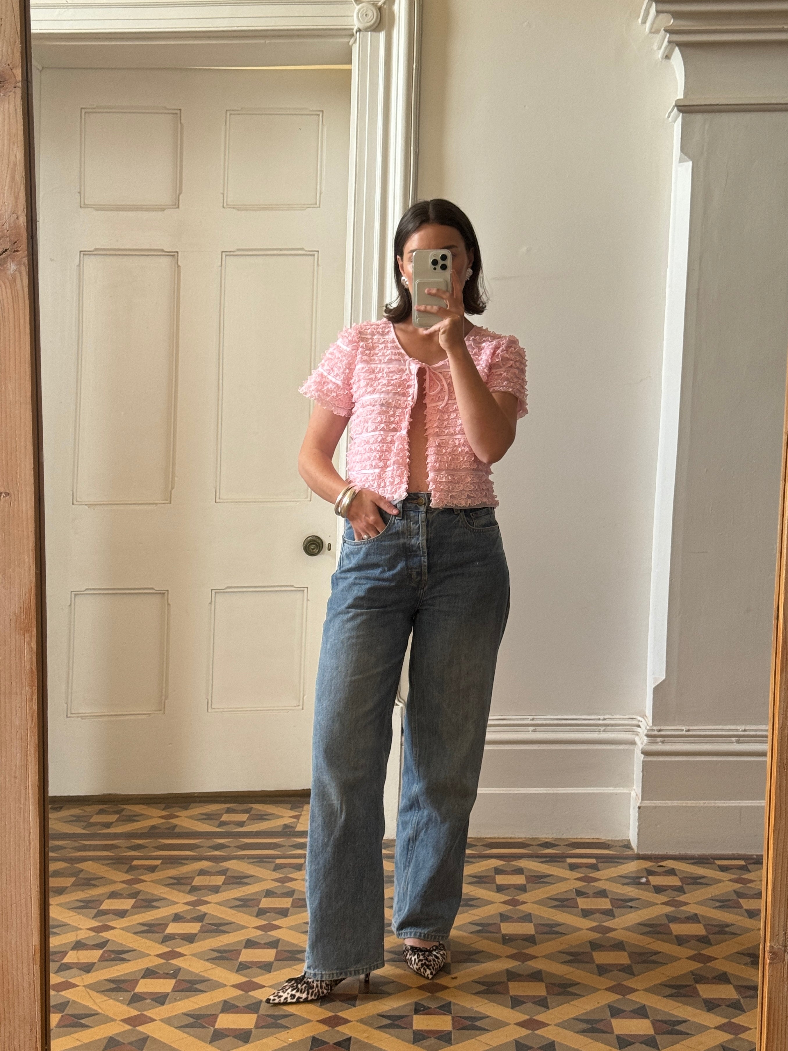 Vintage 50s Cotton Candy Pink Frilled Tie Top