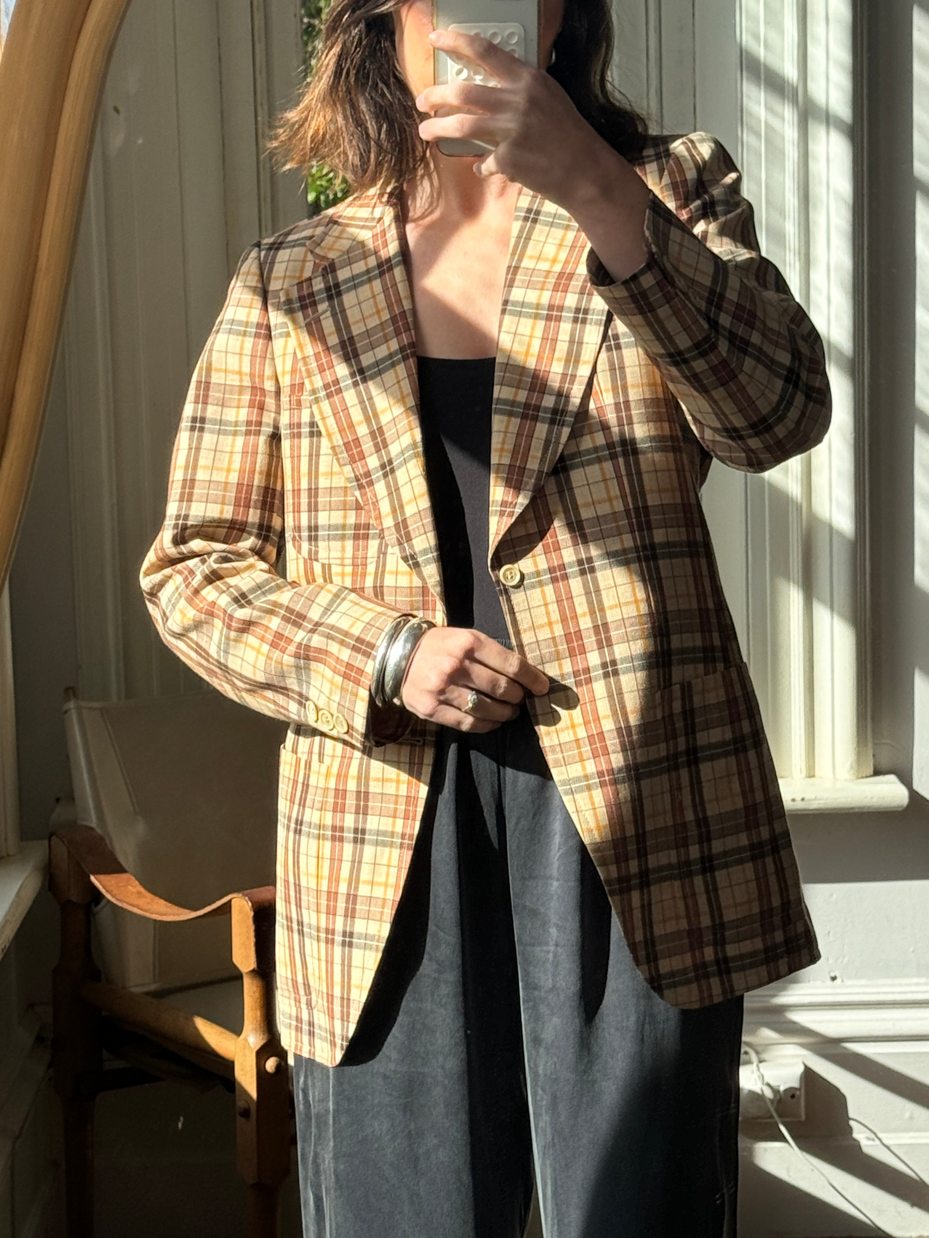 Vintage Boss Caramel Plaid Tailored Blazer