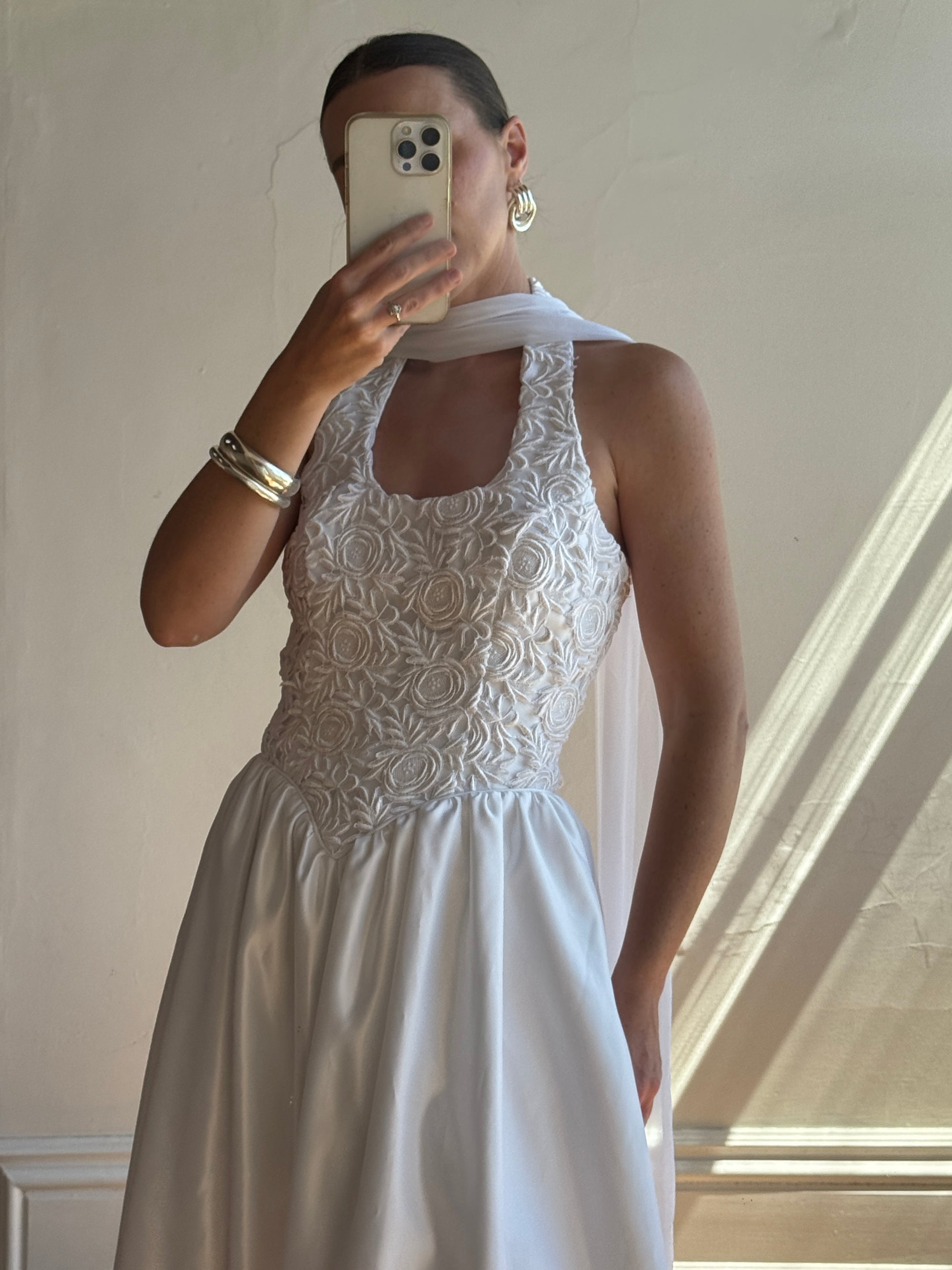 Vintage 90s Australian Made Lace Halter Satin Wedding Dress