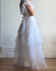 Vintage 70s Tiered Organza Prairie Daisy Wedding Dress