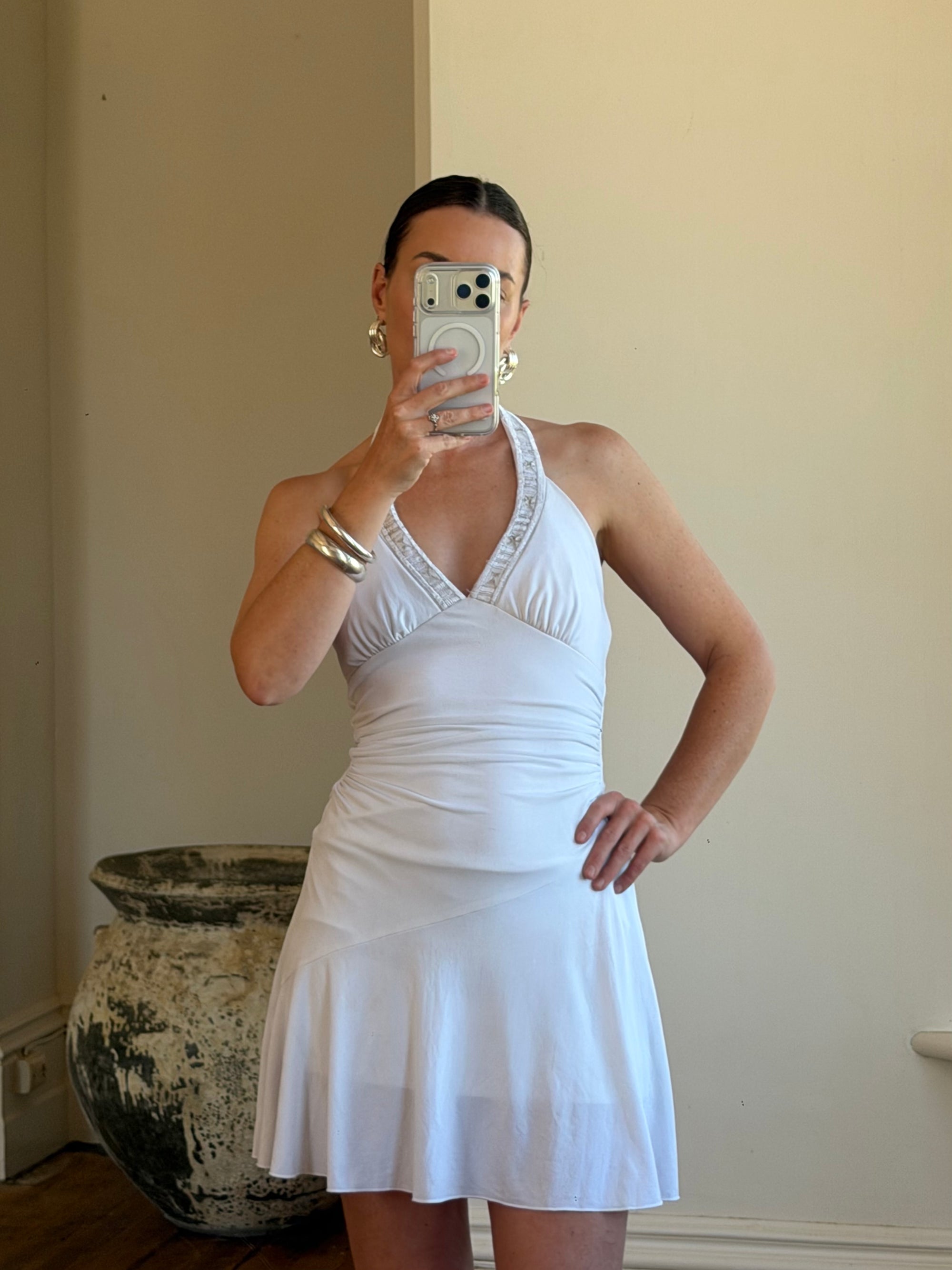 Vintage Y2K Jersey Halter Mini Dress White