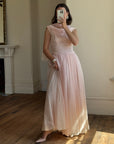 Vintage 60s Chiffon Gathered Pale Pink Maxi Gown