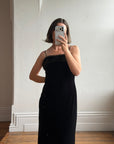 Vintage 90s Velvet Bodycon Maxi Dress with Fur Trim