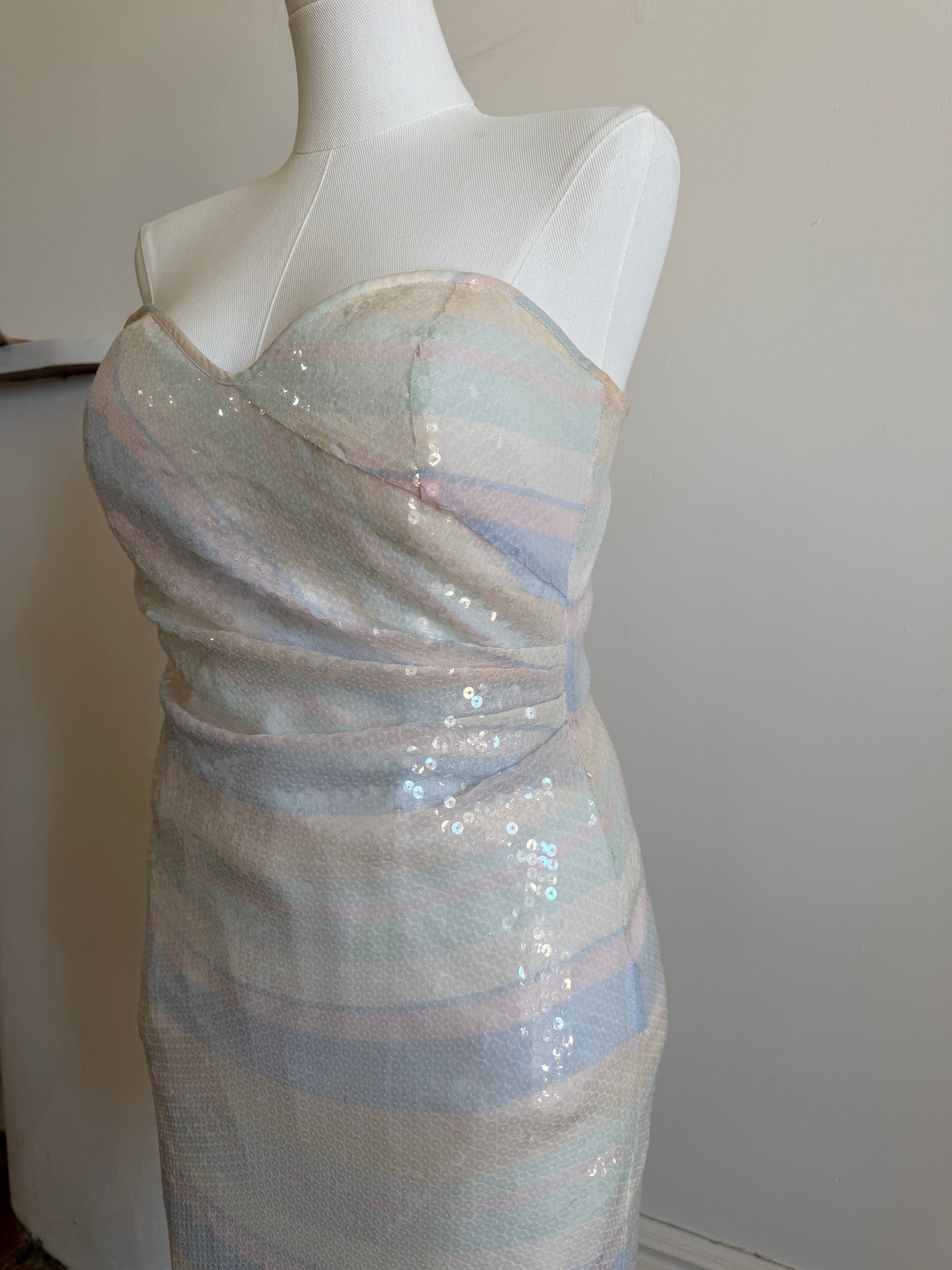 Vintage 90s Pure Silk Pastel Sequin Party Dress