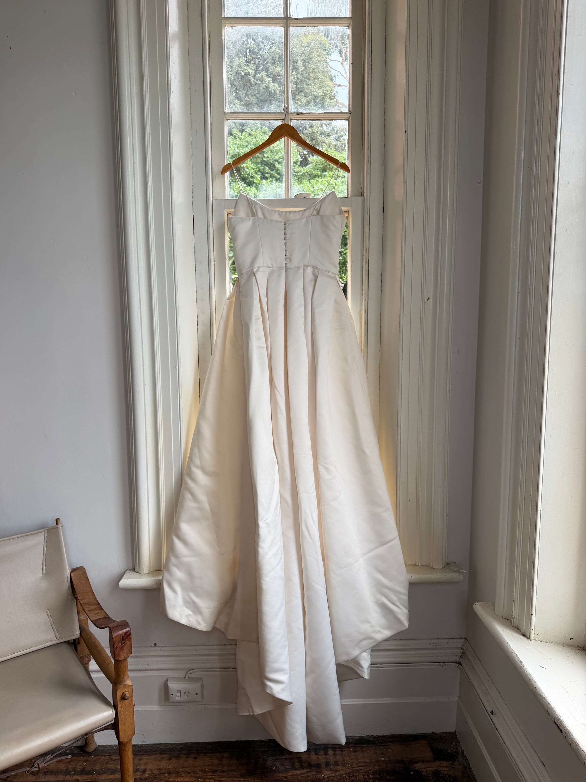 Vintage 90s Crystal Gathered Princess Satin Wedding Gown