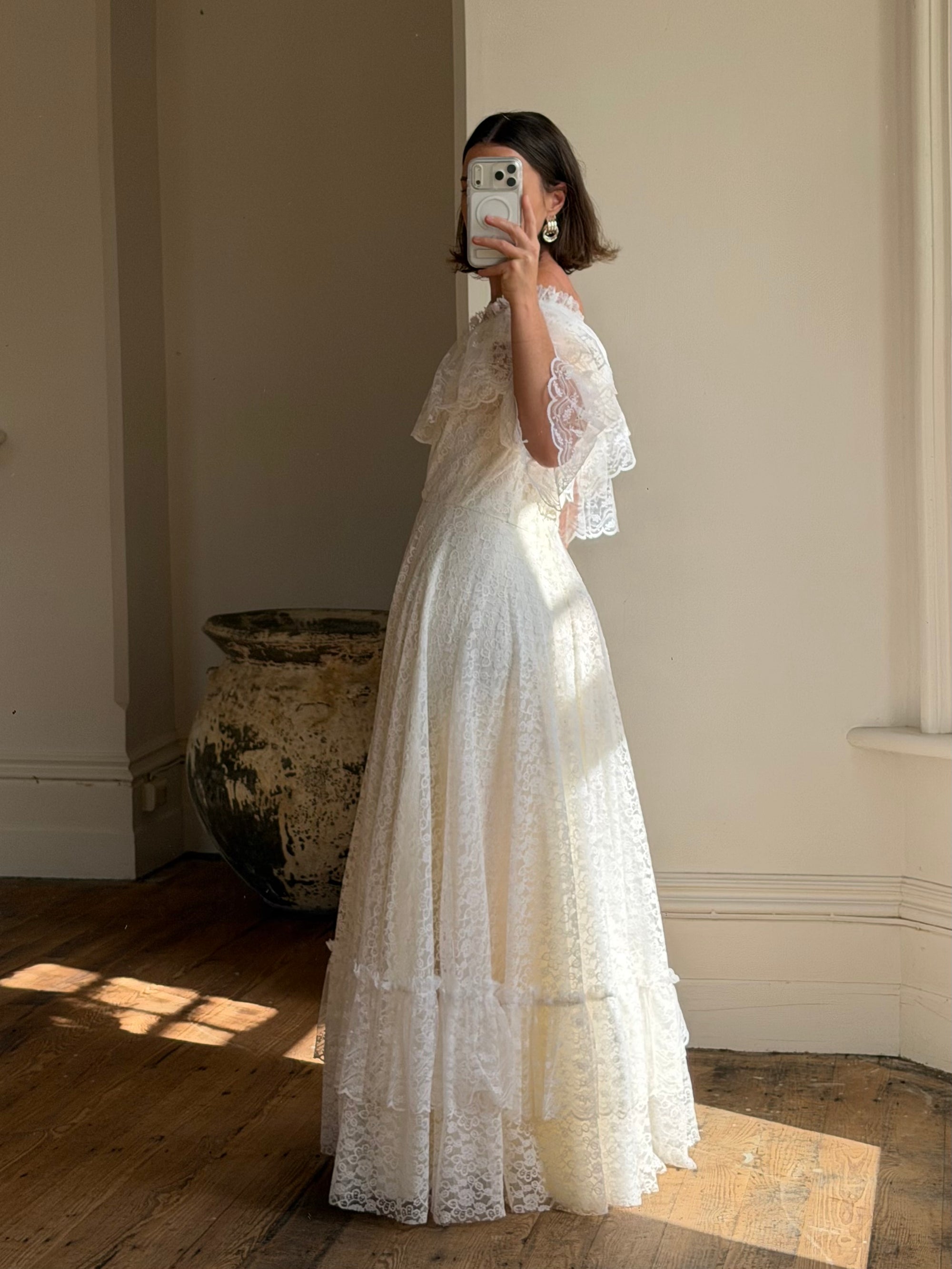 Vintage 70s Lace Prairie Wedding Dress