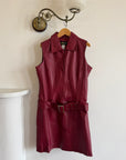 Vintage 90s Burgundy Leather Zip Front Dress
