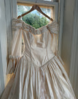 Vintage 90s Silk Dupion Off Shoulder Rosette Bridal Ballgown