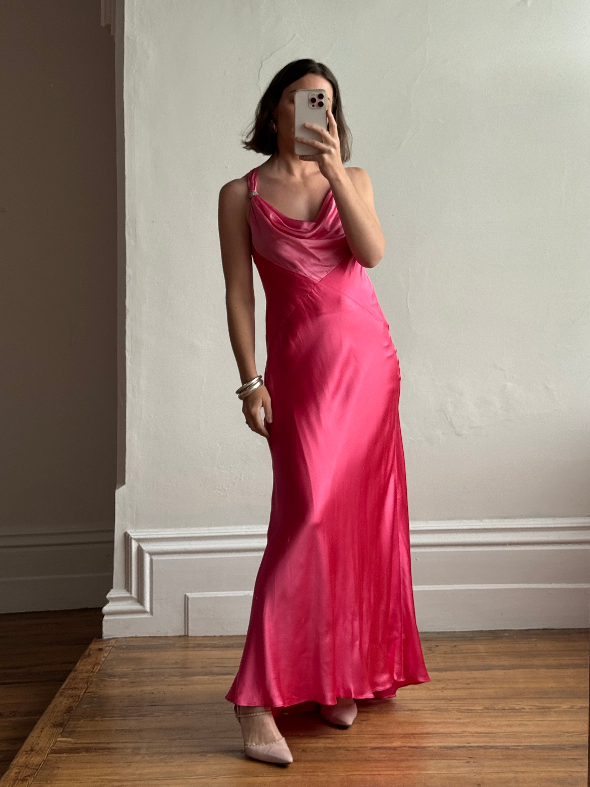 Vintage 90s Pure Silk Bias Cut Slip Dress With Rhinestones Hot Pink Call Me The Breeze Vintage 90s Pure Silk Bias Cut Slip Dress With Rhinestones Hot Pink Call Me The Breeze