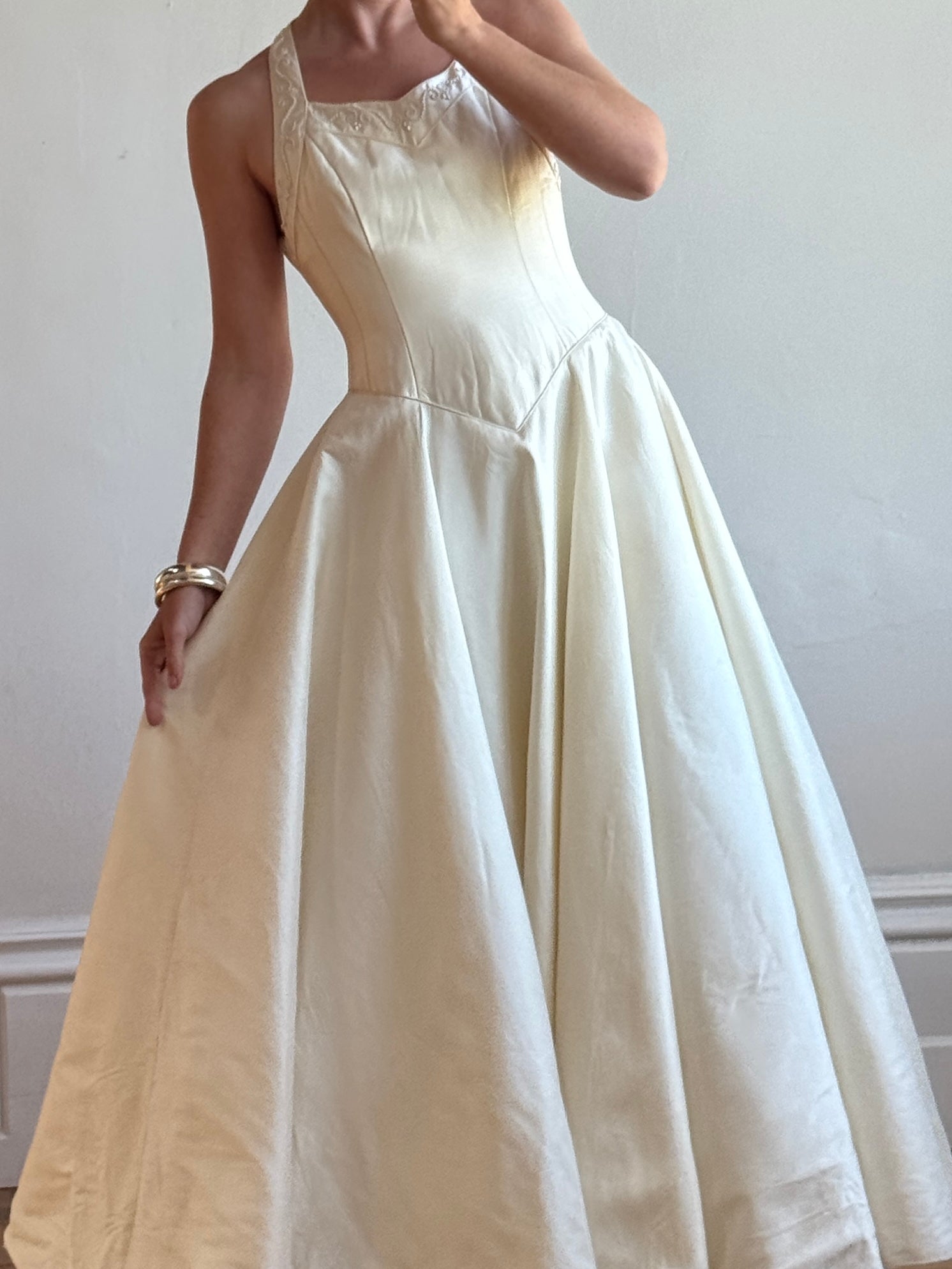 Vintage 90s Pure Silk Halter Princess Wedding Dress