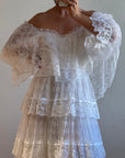 Vintage 70s Tiered Lace Ruffle Wedding Gown