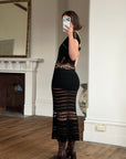 Vintage 70s Crochet Knit Cap Sleeve Midi Dress