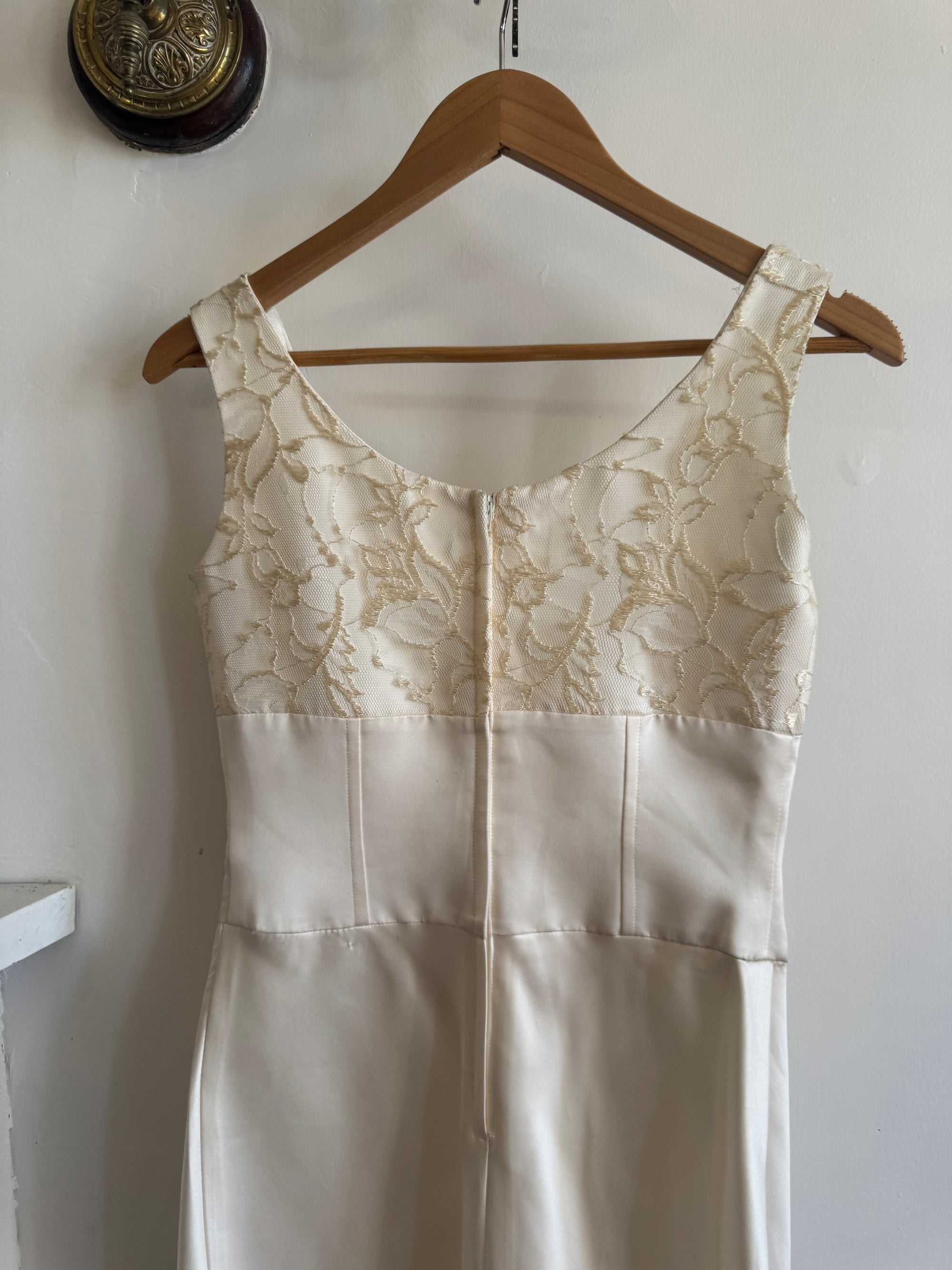Vintage 90s Lace Up Waist Satin Column Wedding Dress