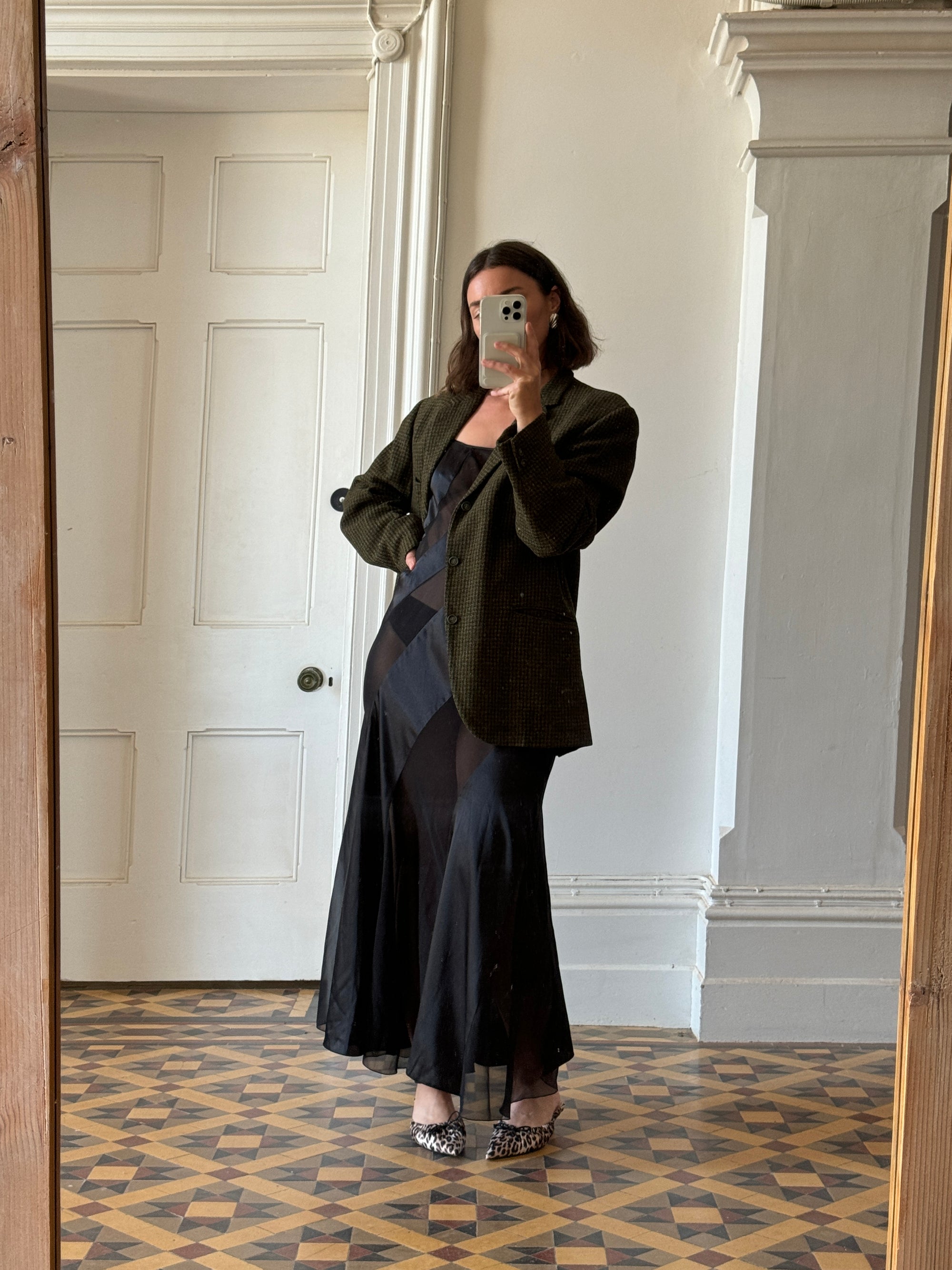 Vintage 50s Pure Wool Olive Herringbone Blazer