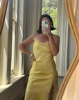 Vintage 90s Organza Yellow Ruffle Prom Slip Dress