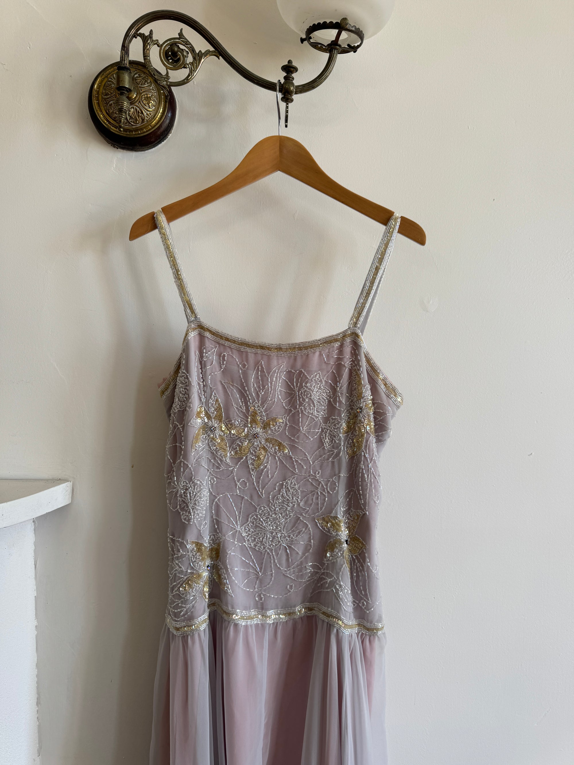 Vintage 70s Drop Waist Beaded Dress Sunrise Lilac