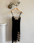 Vintage 90s Australian Made Velvet Lace Side Split Dress Creme Noir