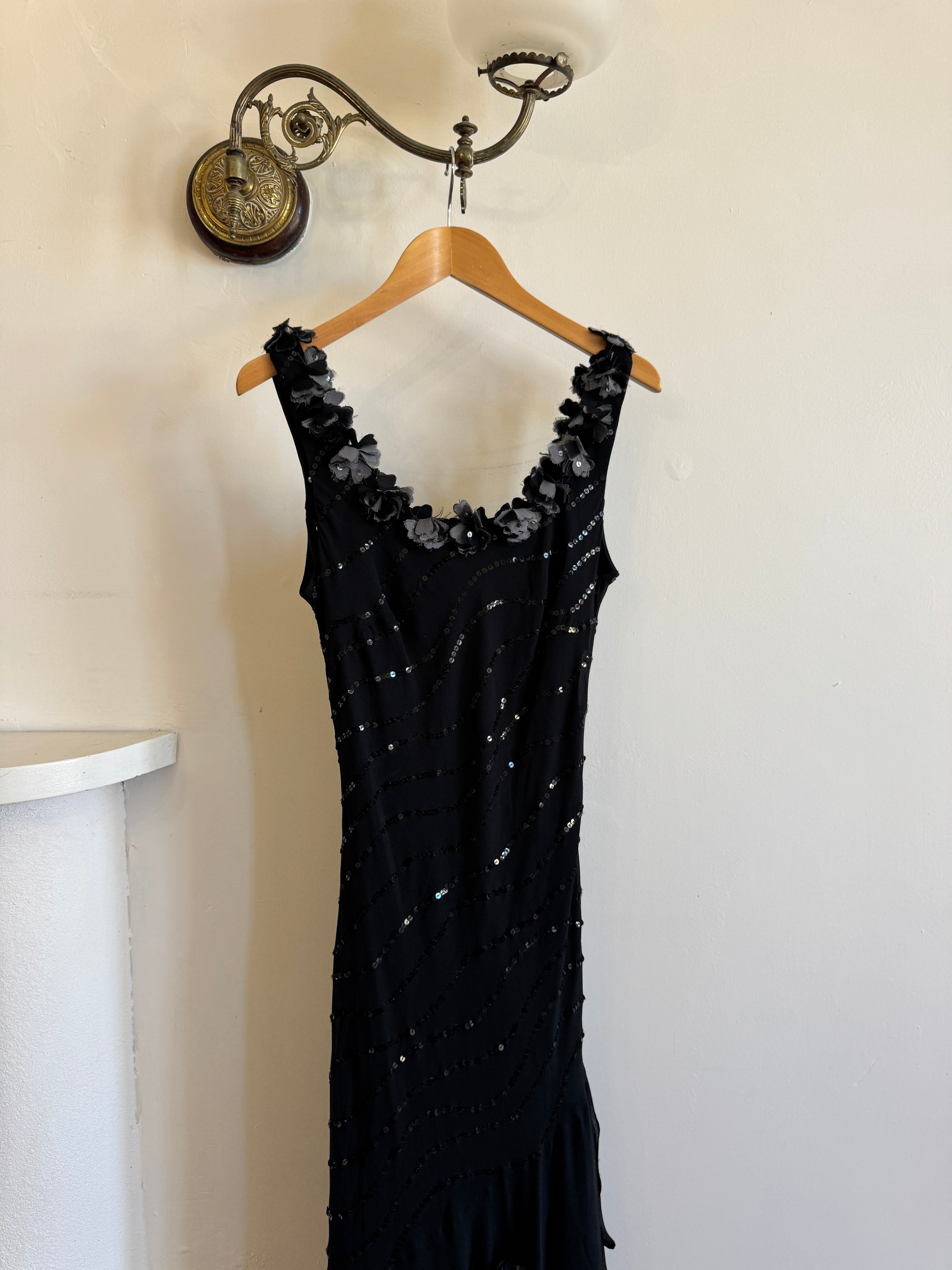 Vintage Y2K Pure Silk Sequin Fairy Dress Noir