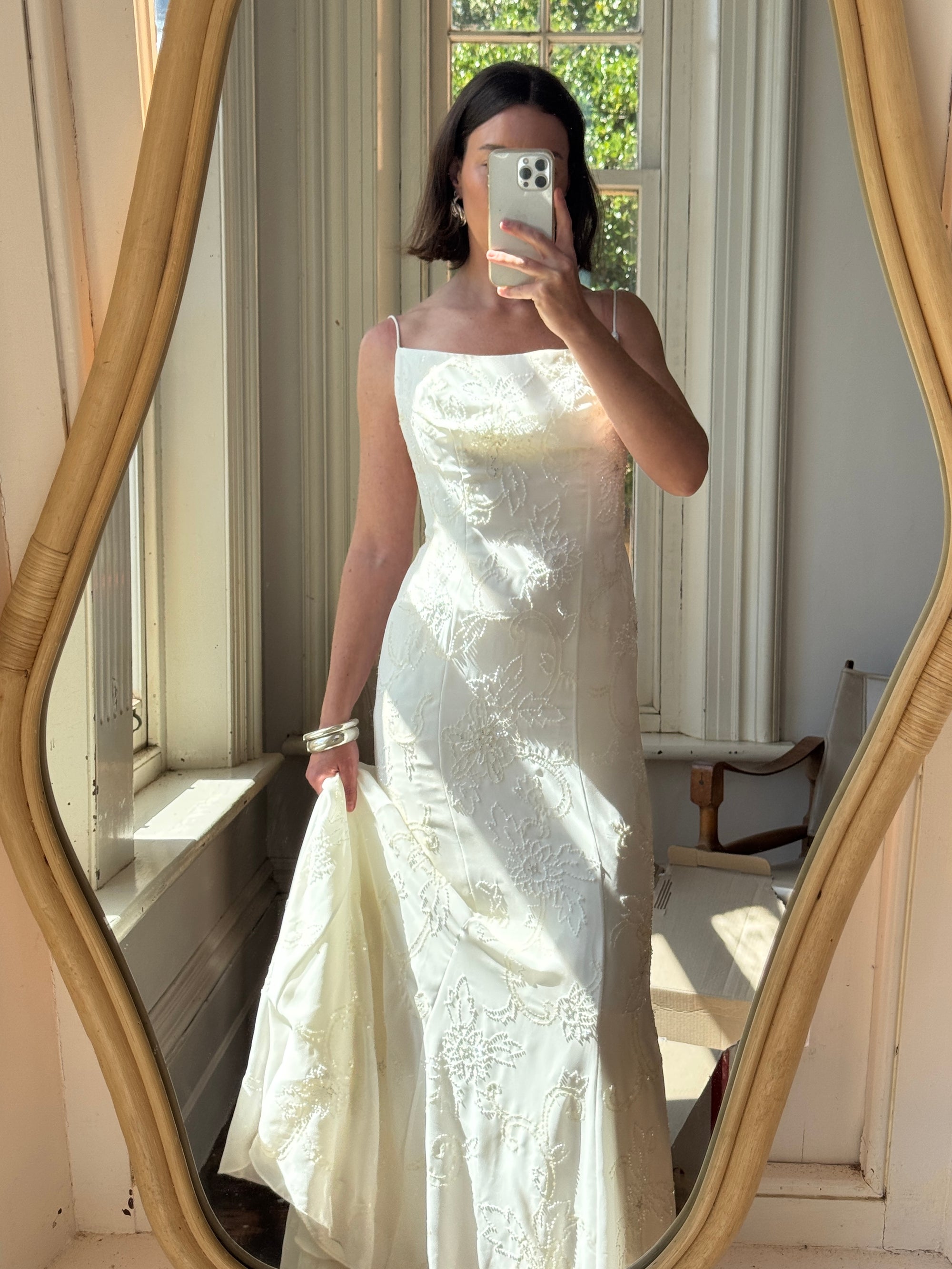 Vintage Y2K Slinky Beaded Wedding Slip Dress