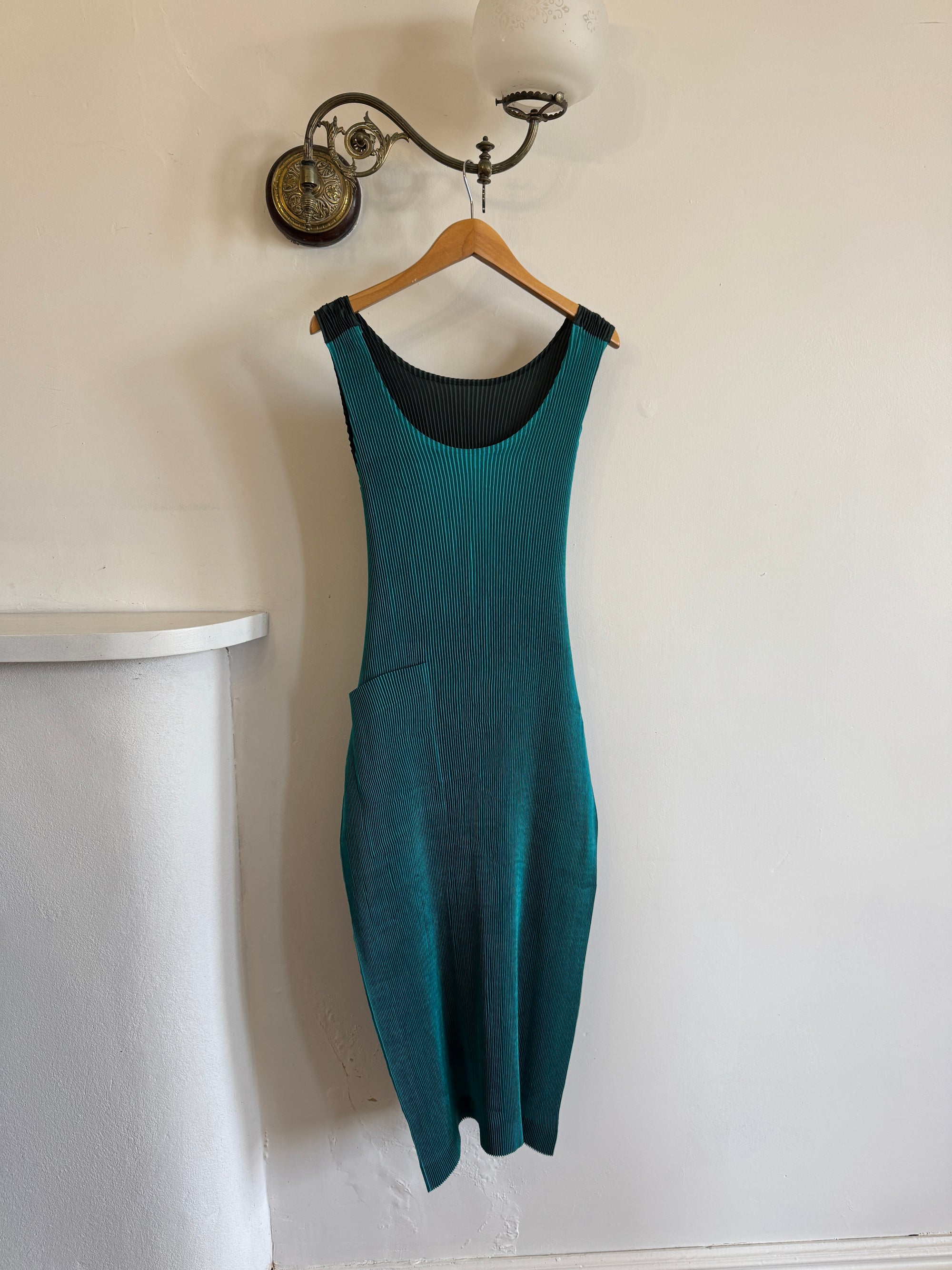 Vintage Issey Miyake IM Pleated Teal Apron Dress