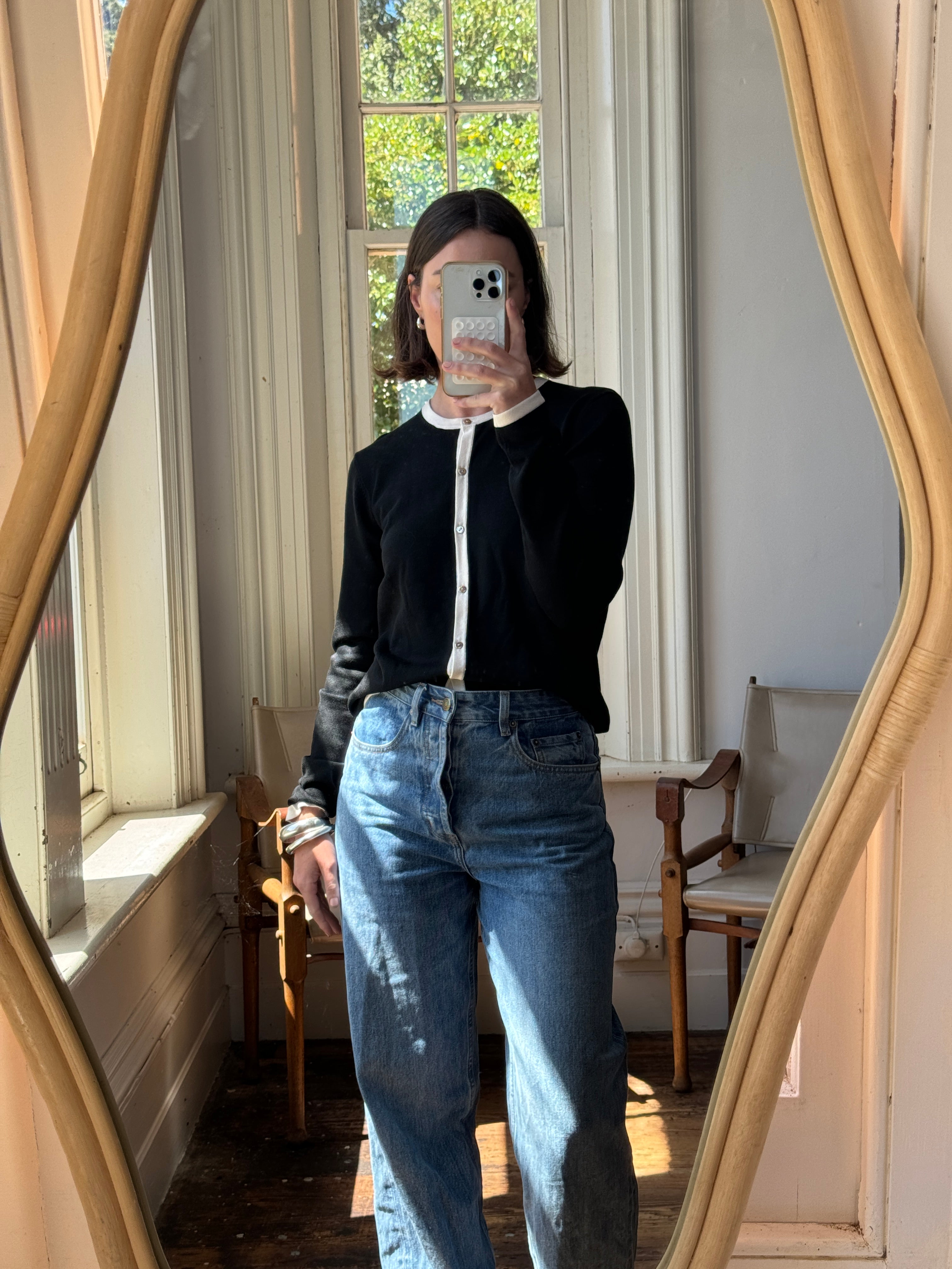 Vintage 90s Ralph Lauren Silk Blend Contrast Stitch Cardigan