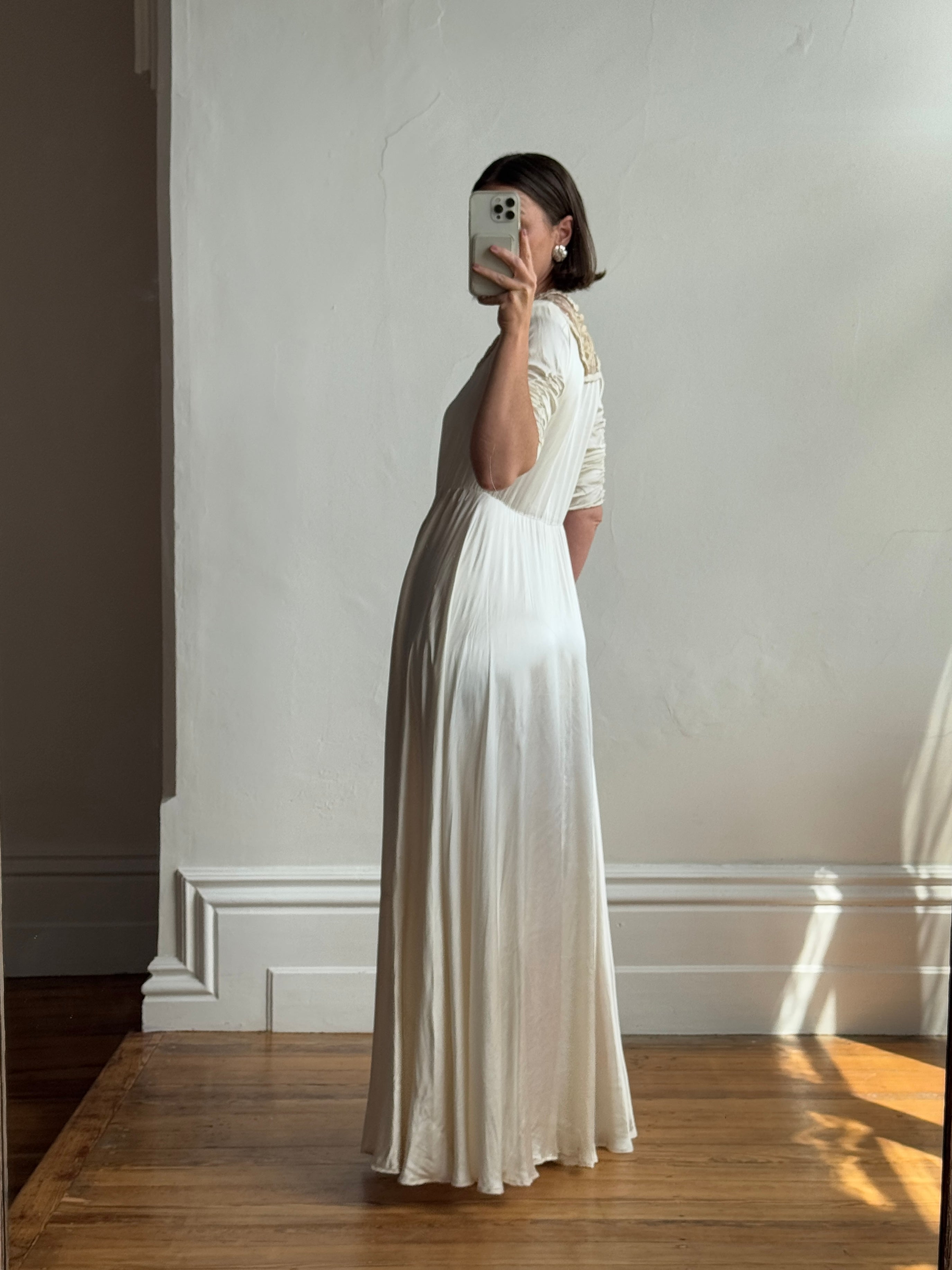 Vintage 50s Liquid Satin Wedding Dress With Lace