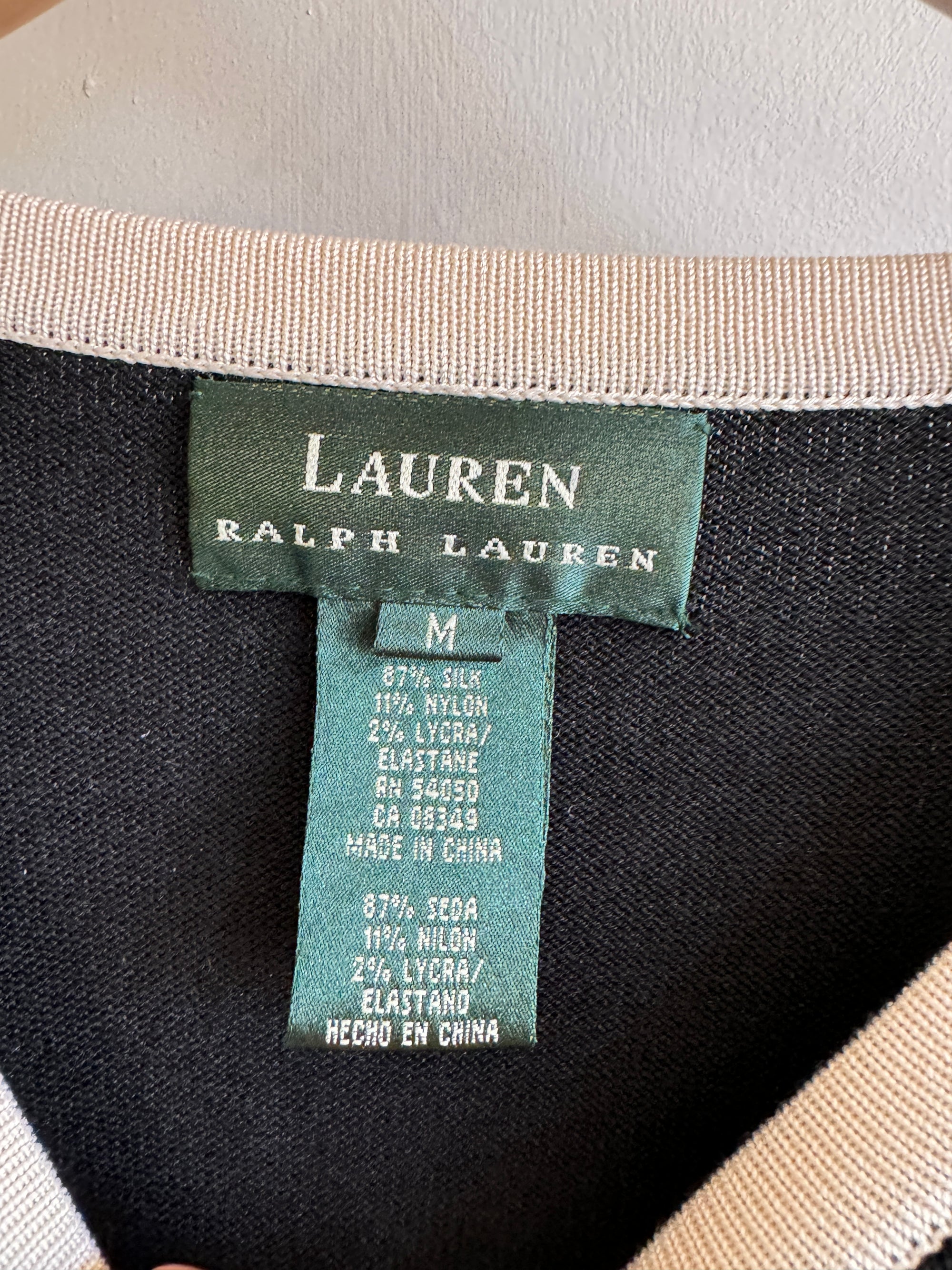 Vintage 90s Ralph Lauren Silk Blend Contrast Stitch Cardigan