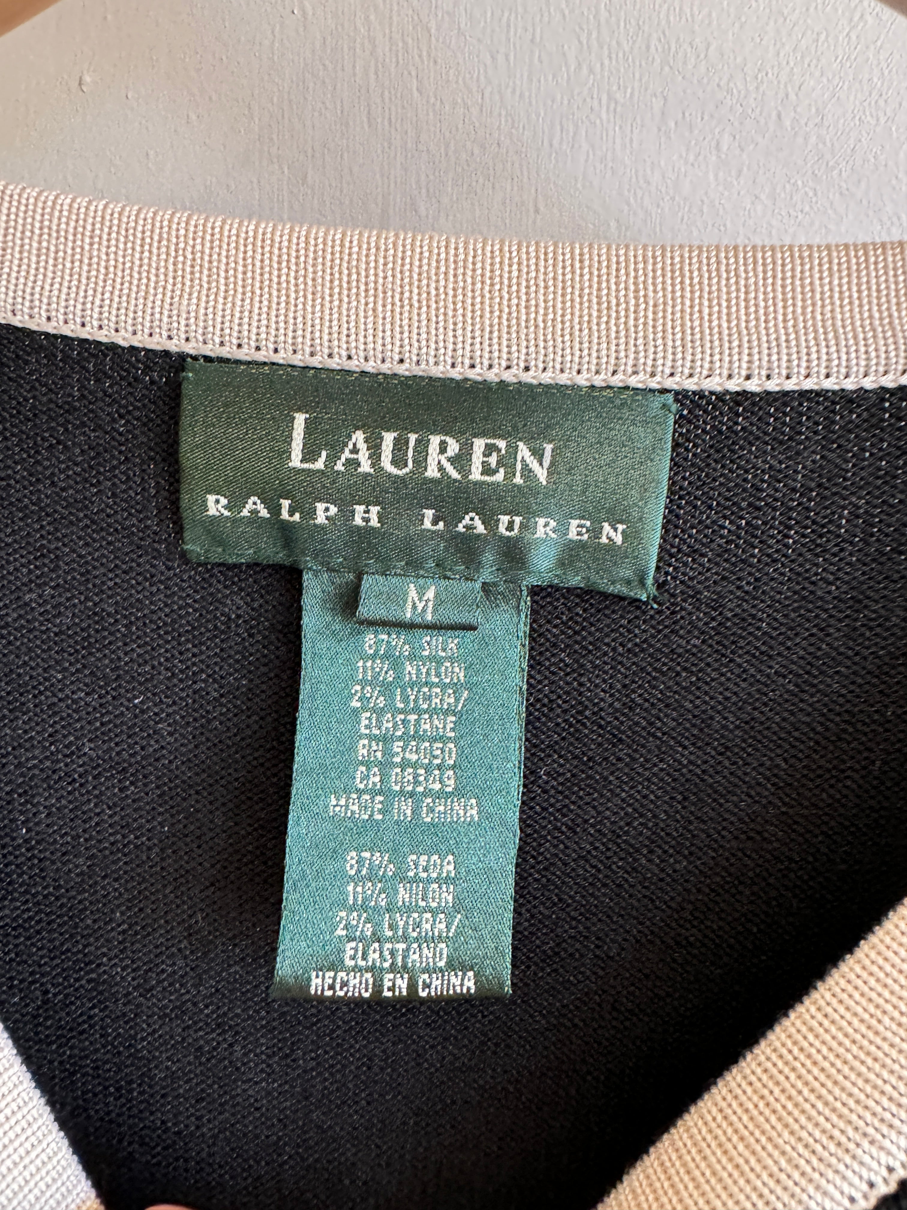 Vintage 90s Ralph Lauren Silk Blend Contrast Stitch Cardigan