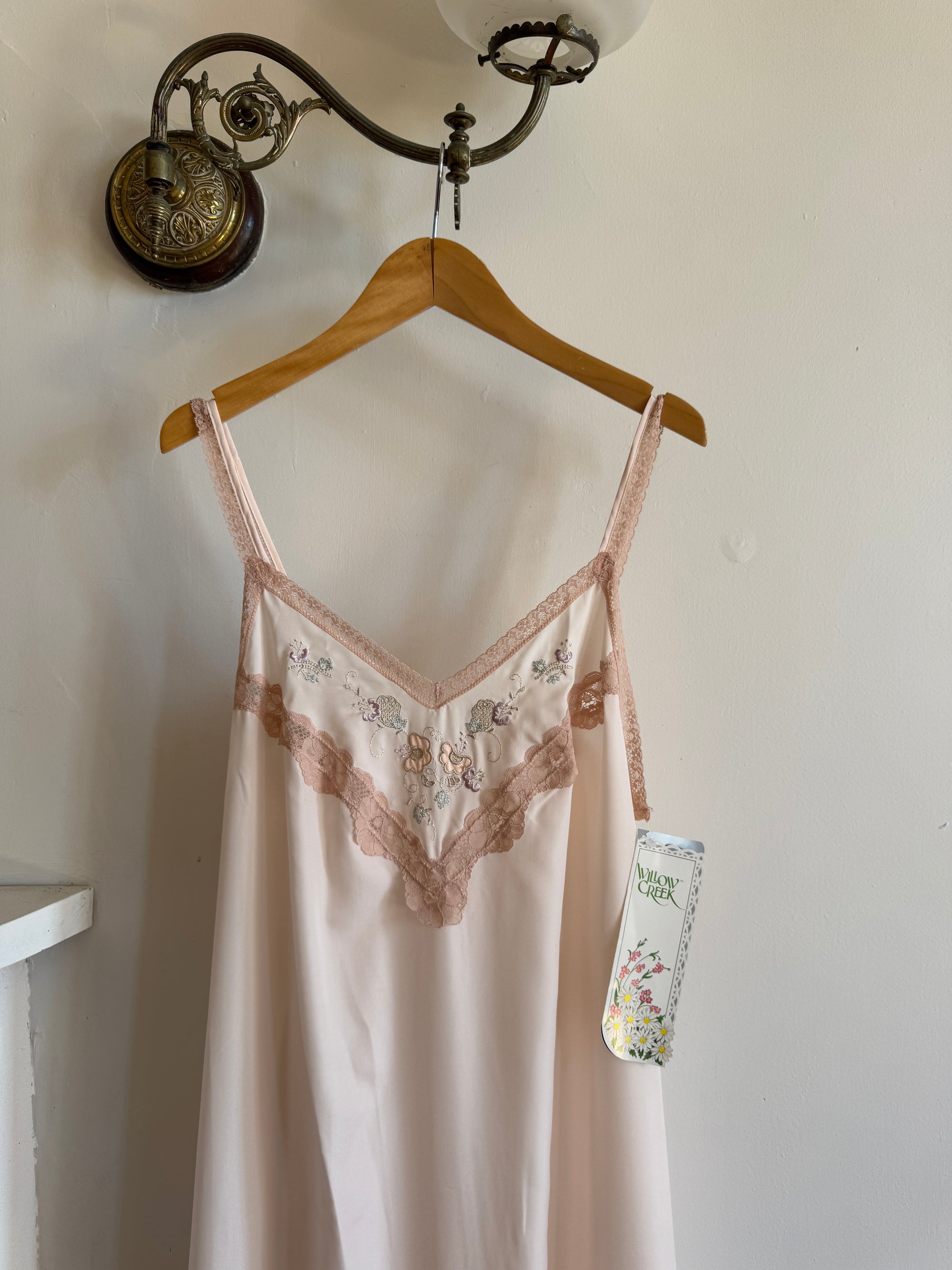 Vintage Embroidered Lace Midi Slip Dress Marshmallow