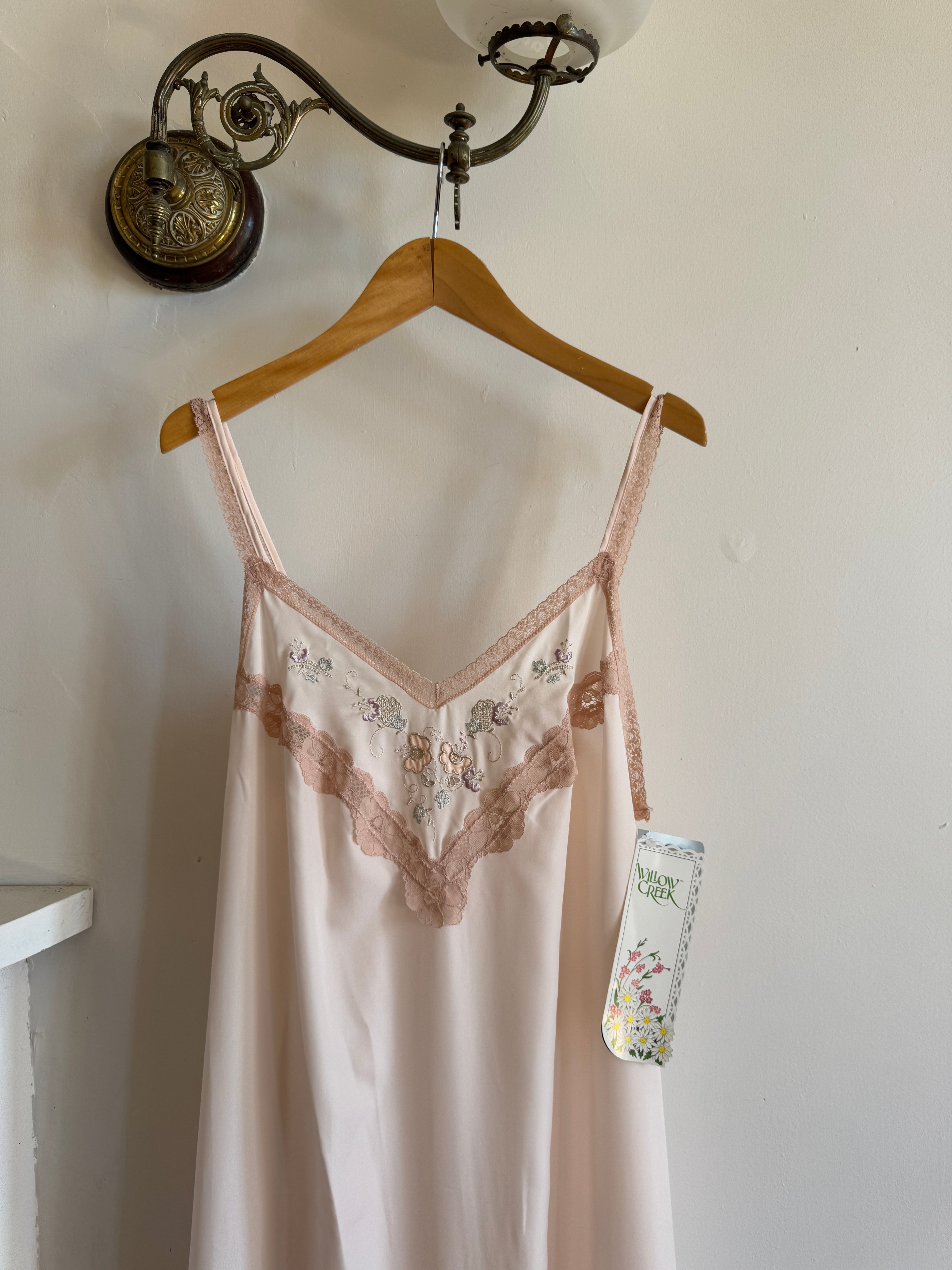 Vintage Embroidered Lace Midi Slip Dress Marshmallow