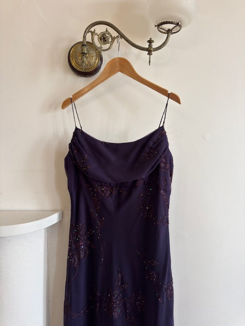 Vintage 90s Embellished Slip Midi Dress Indigo
