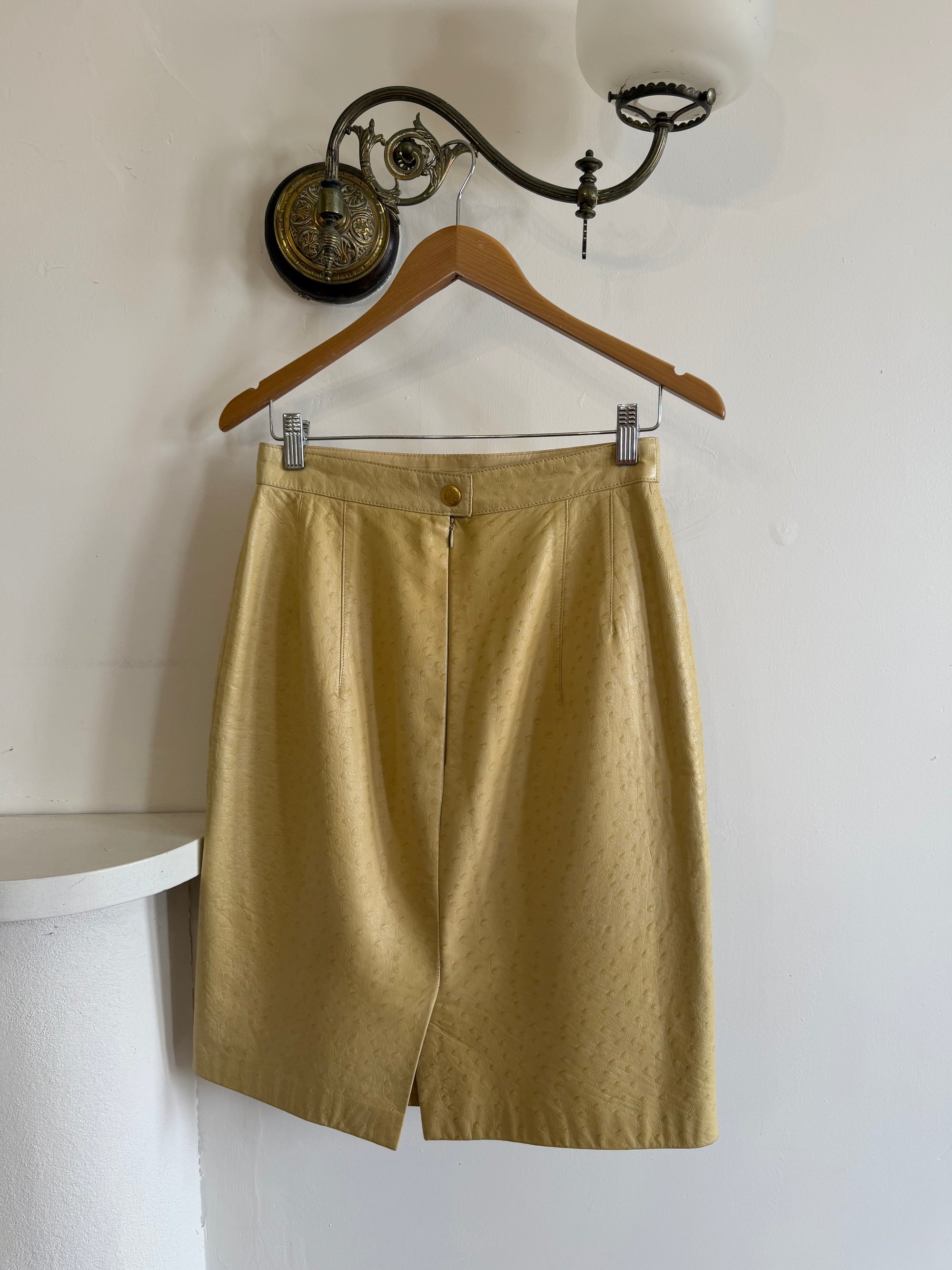 Vintage 90s Escada Butter Ostrich Leather Pencil Skirt