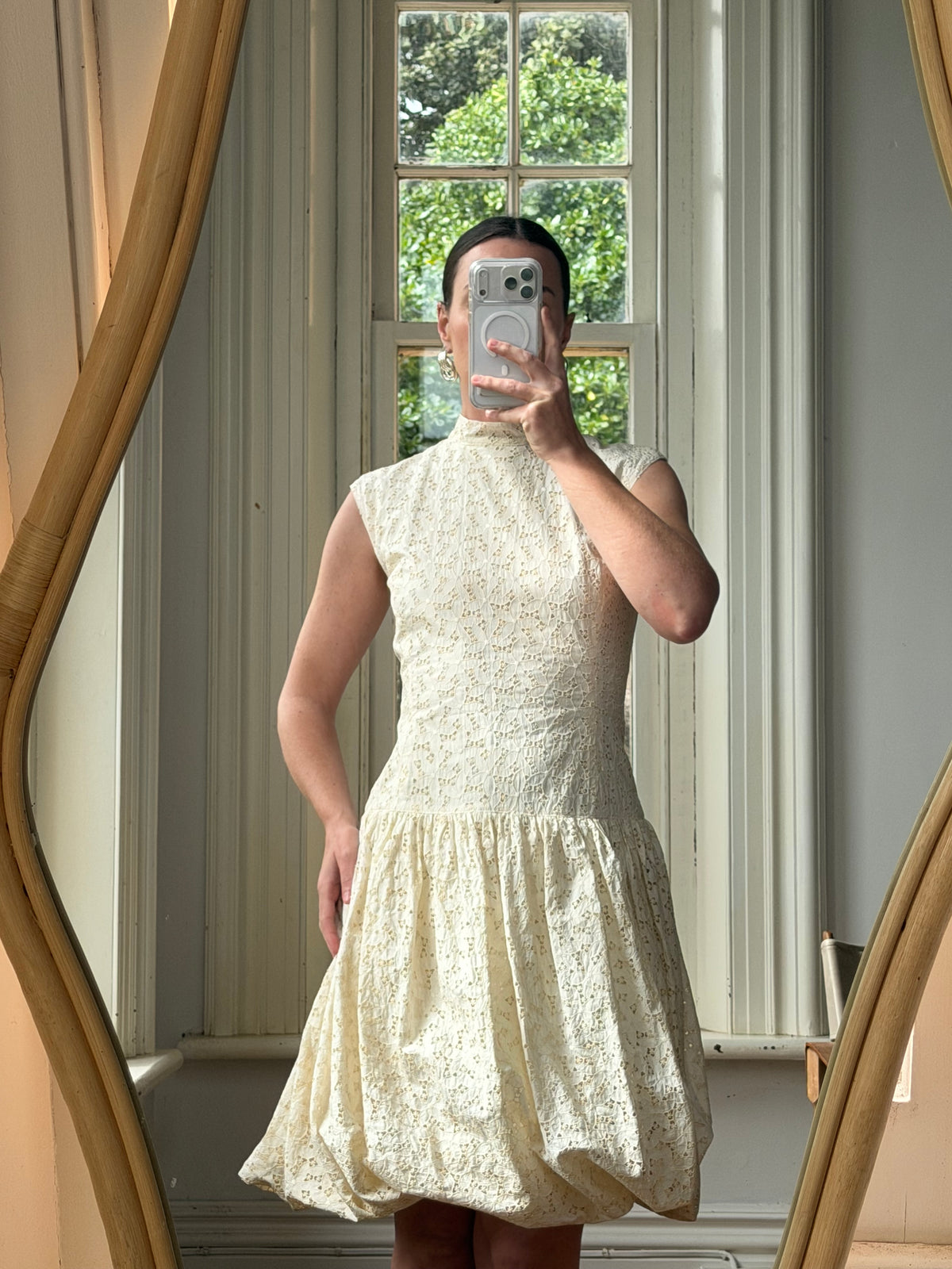 Vintage 90s Cream Broderie Anglaise Bubble Mini Dress