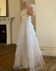 Vintage 70s Tiered Organza Prairie Daisy Wedding Dress