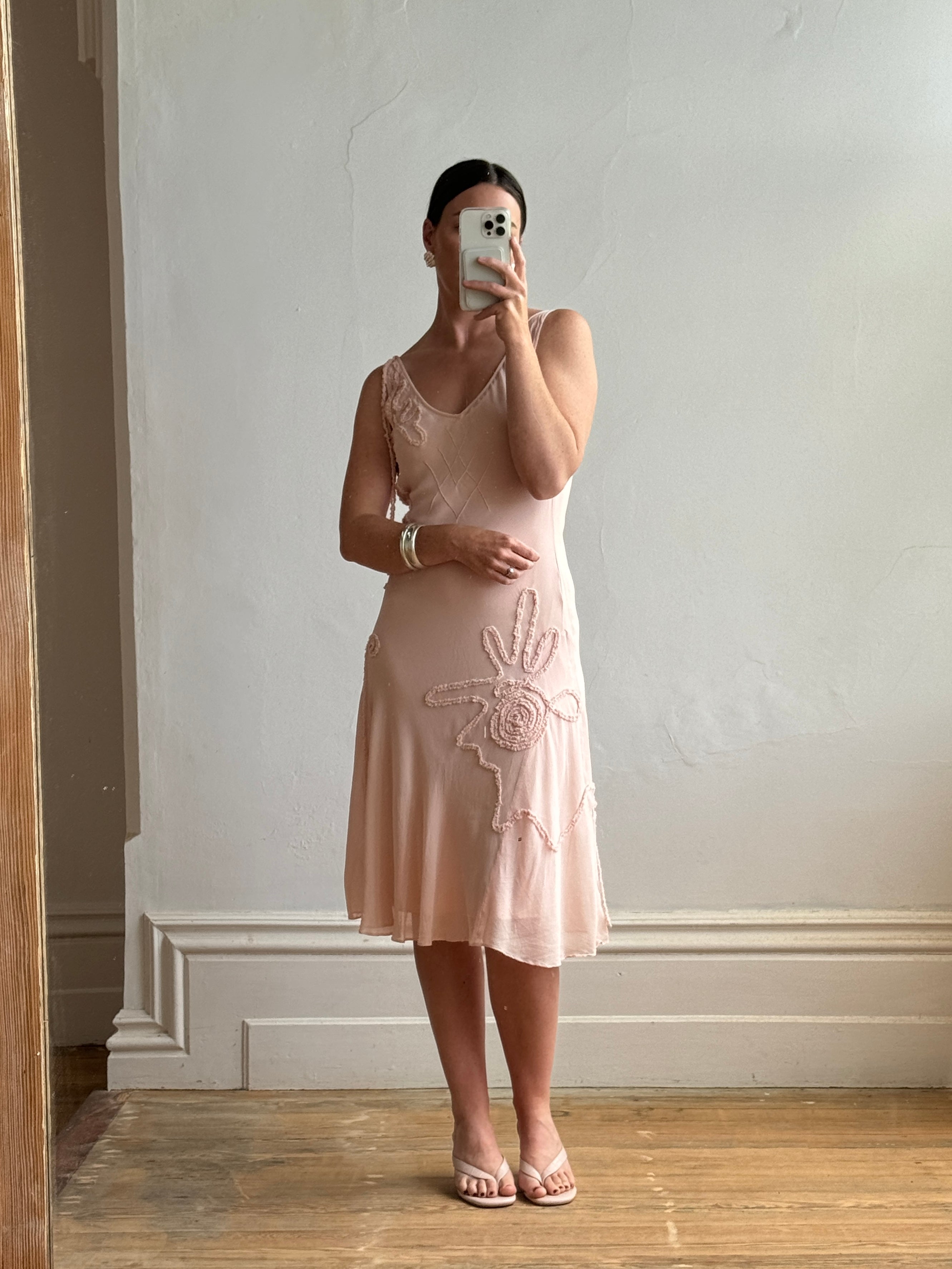 Vintage Y2K Nude Swirl Slip Dress