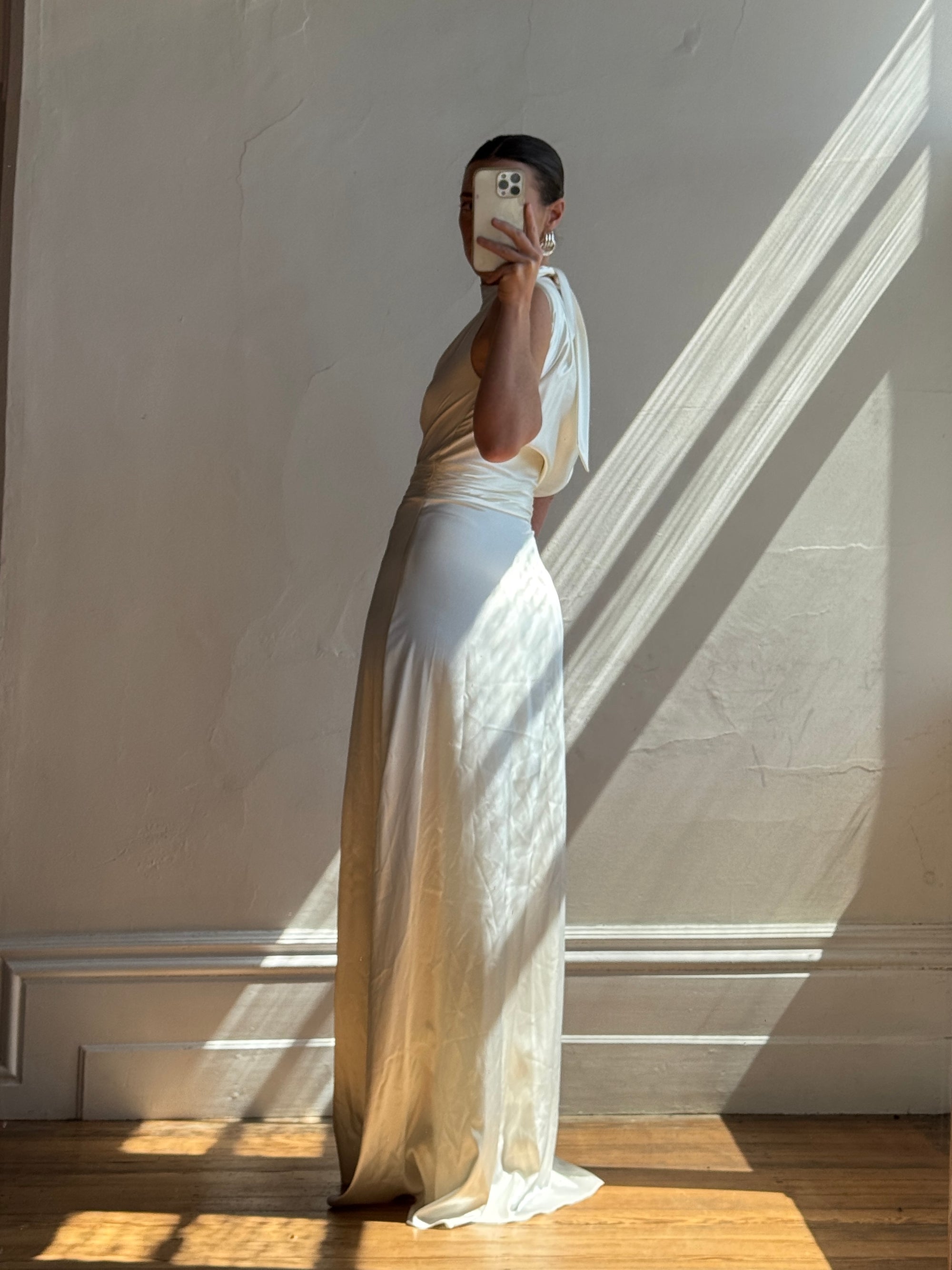 Archival Y2K Satin Cowl Neck Slip gown Ivory