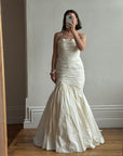 Vintage Y2K Pure Silk Taffeta Gathered Fishtail Wedding Gown