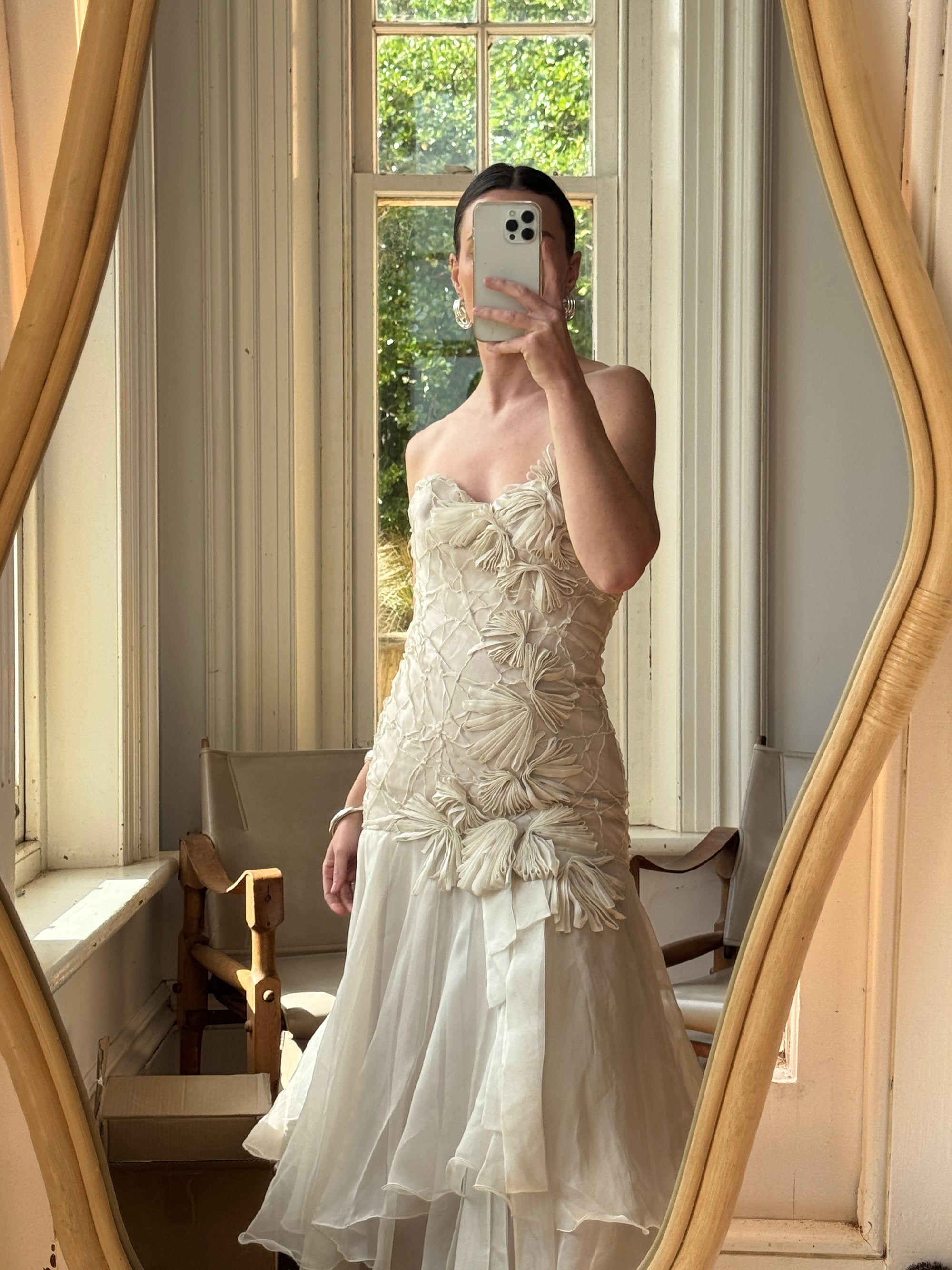 Vintage 90s Pure Silk Couture Origami Wedding Dress